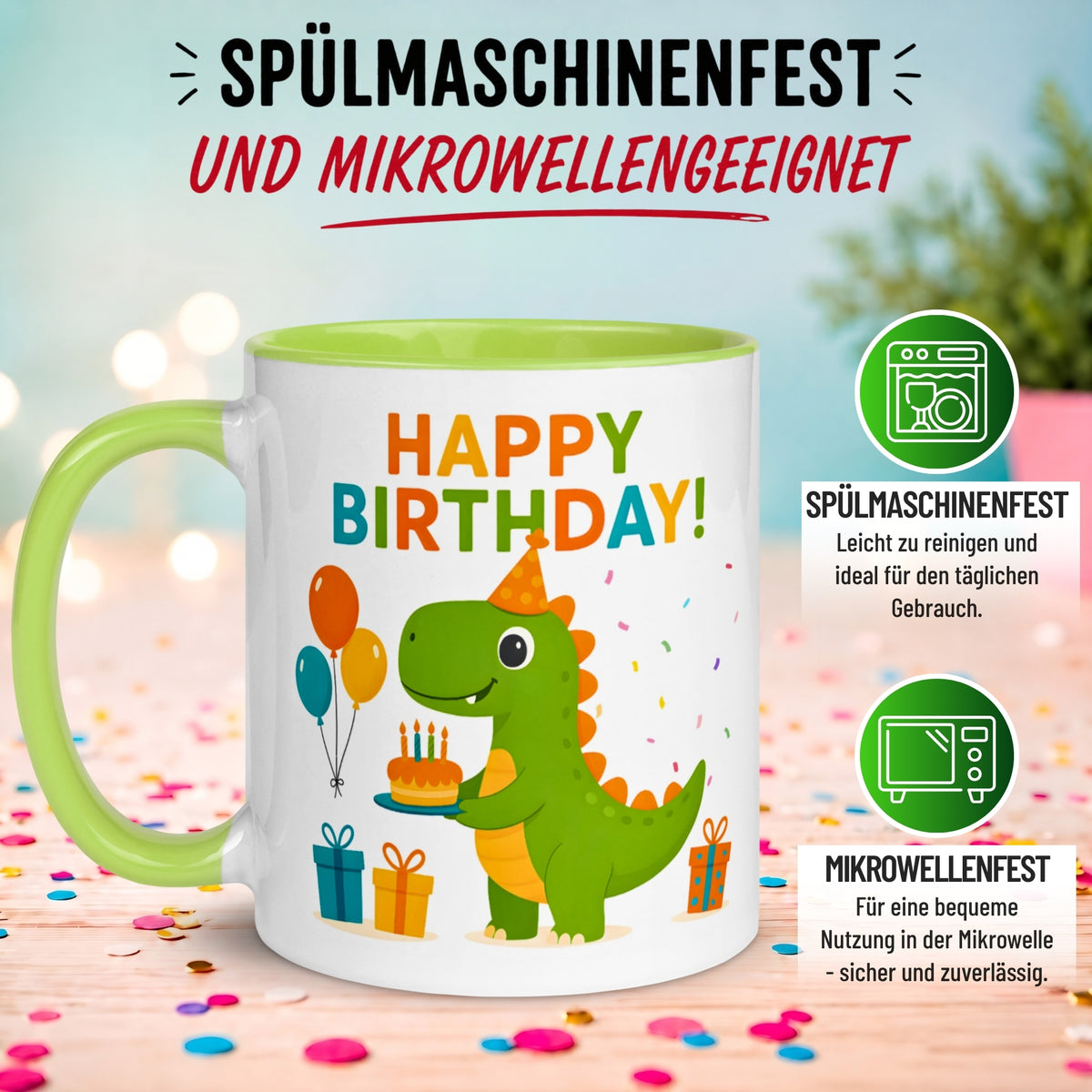 Tasse Dinosaurier – „Happy Birthday“ – Dino Geburtstag Geschenk Becher