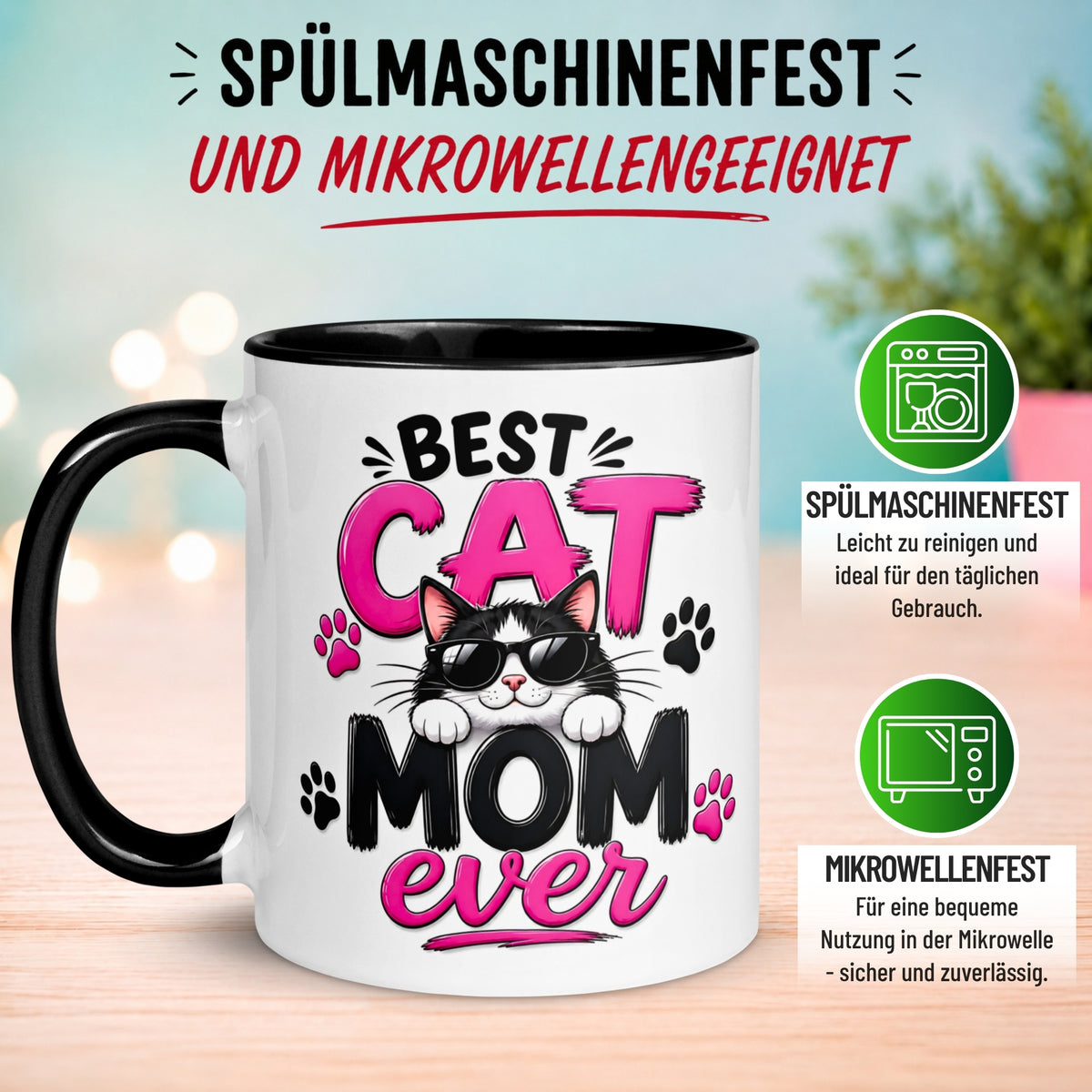 Tasse Katze – „Best Cat Mom ever“ – lustiger Katzen Geschenk Becher für Katzenmama