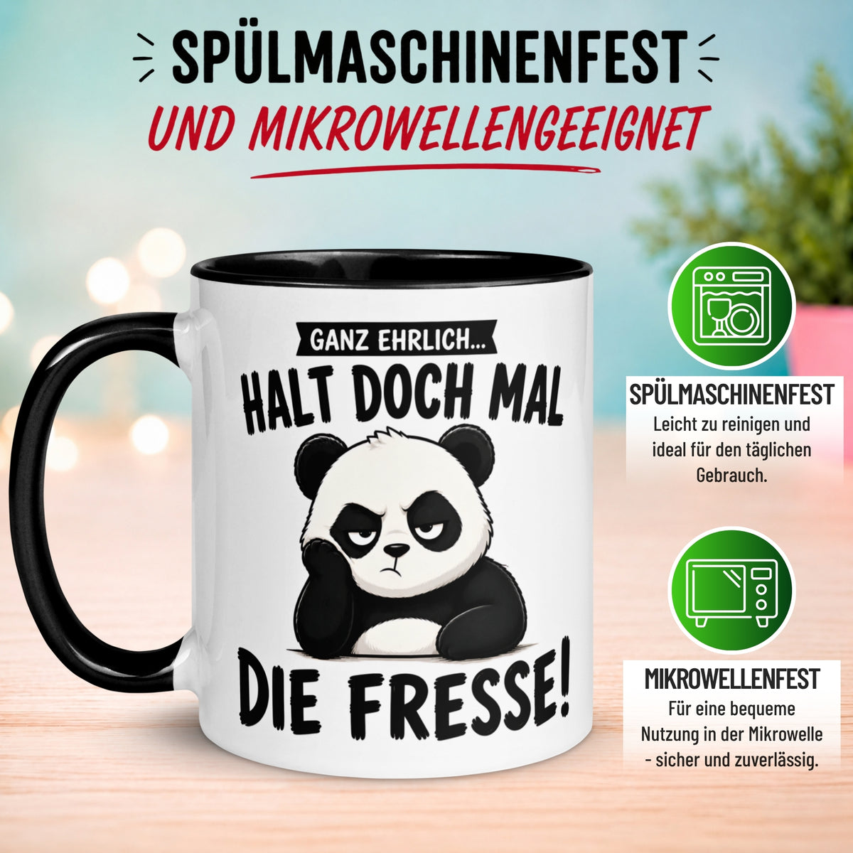 Tasse Panda – „Halt doch mal die Fresse“ – Lustiges Morgenmuffel Geschenk