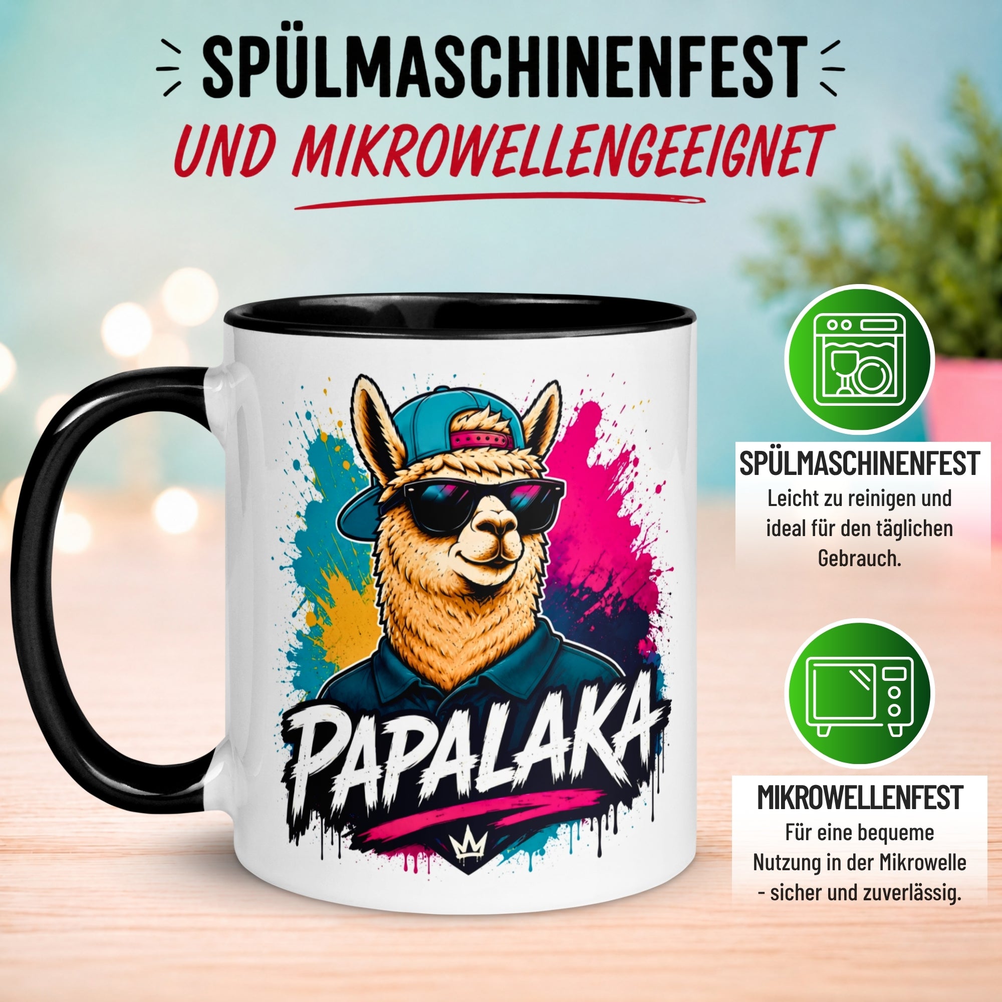 Tasse Alpaka – „PAPALAKA“ – lustiger Geschenk Becher für Papa