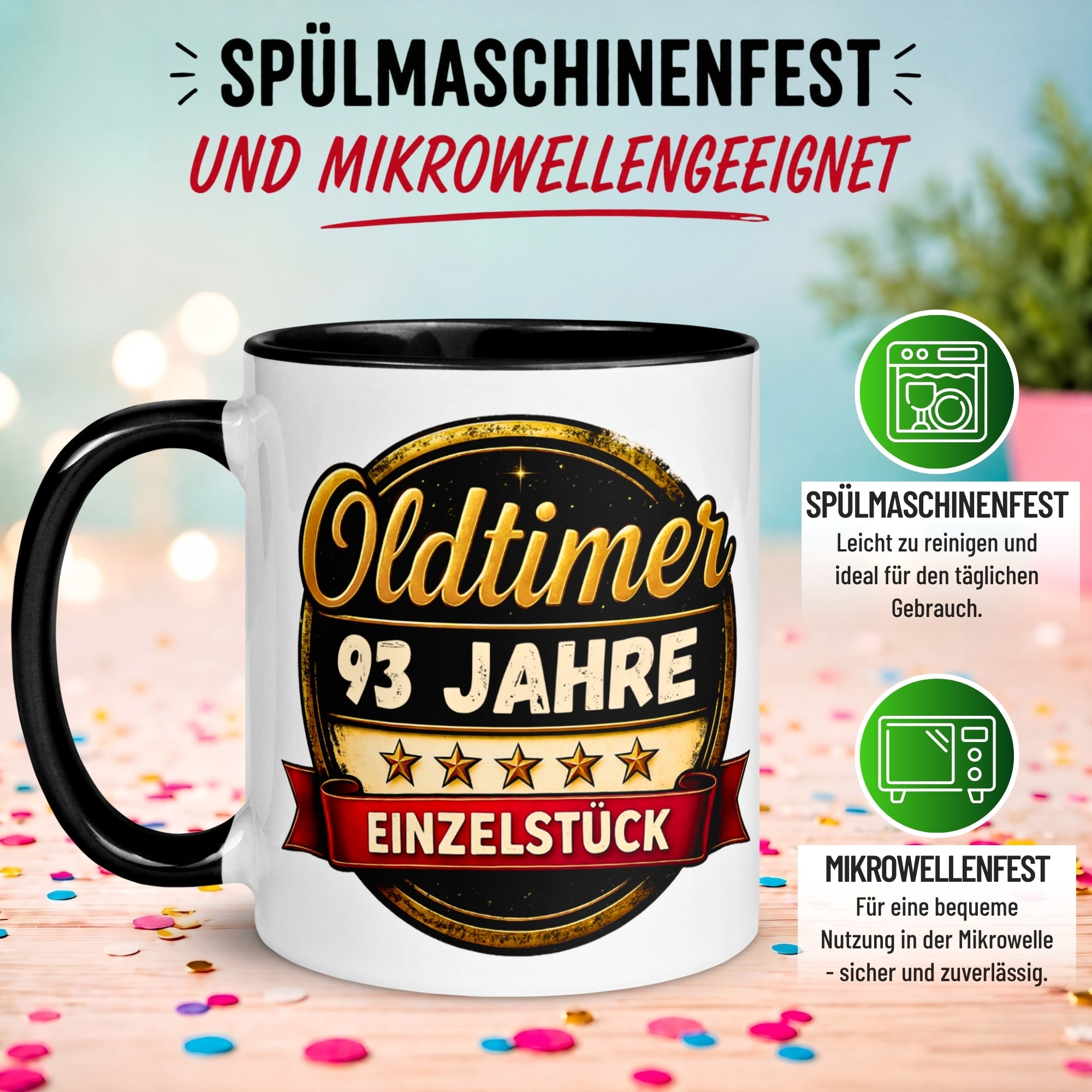 Tasse 93. Geburtstag Mann Frau – „Oldtimer – 93 Jahre – Einzelstück“ – Geschenk zum Geburtstag Männer Frauen