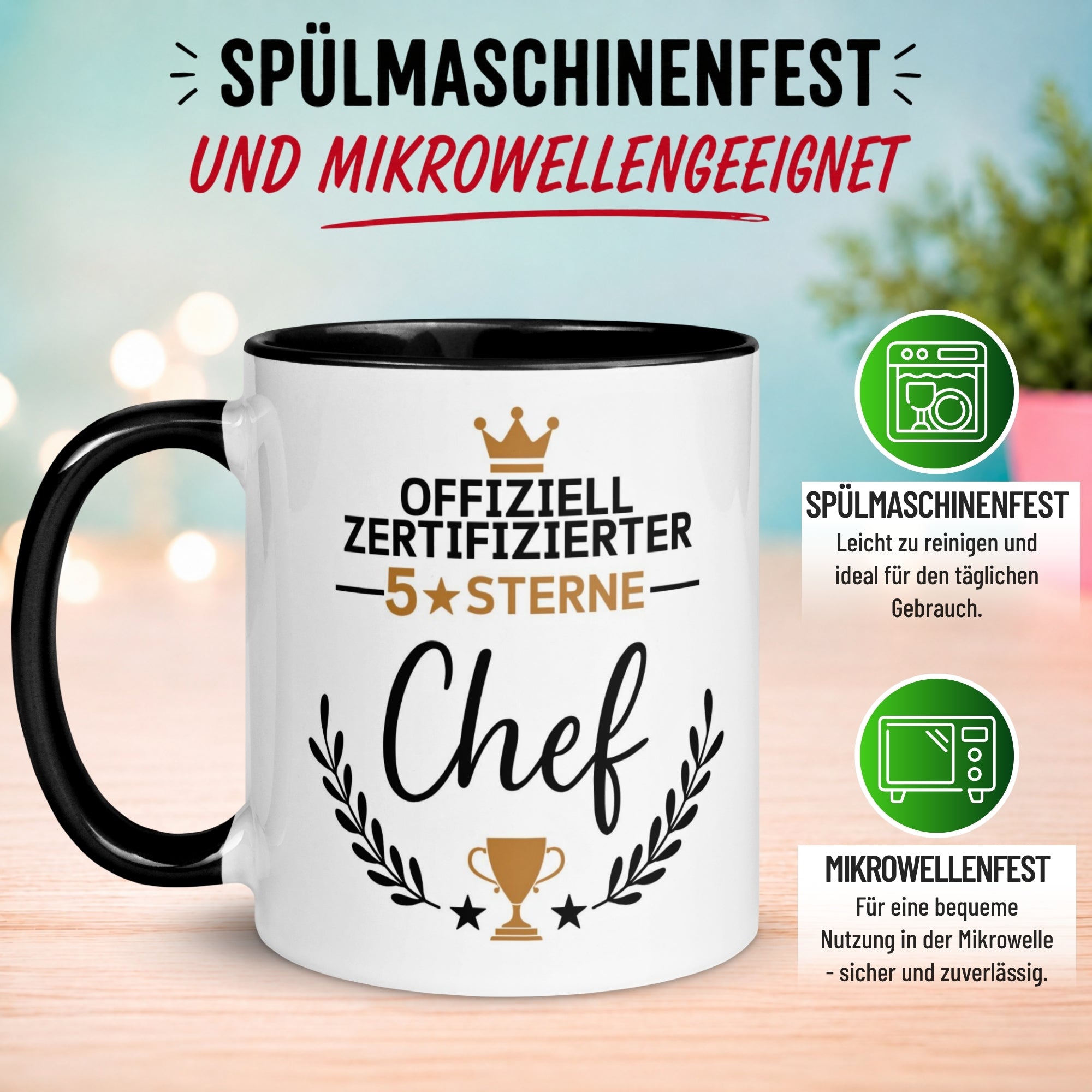 Tasse Chef – „Offiziell Zertifizierte 5 Sterne“ – Geschenk Becher Bester Chef