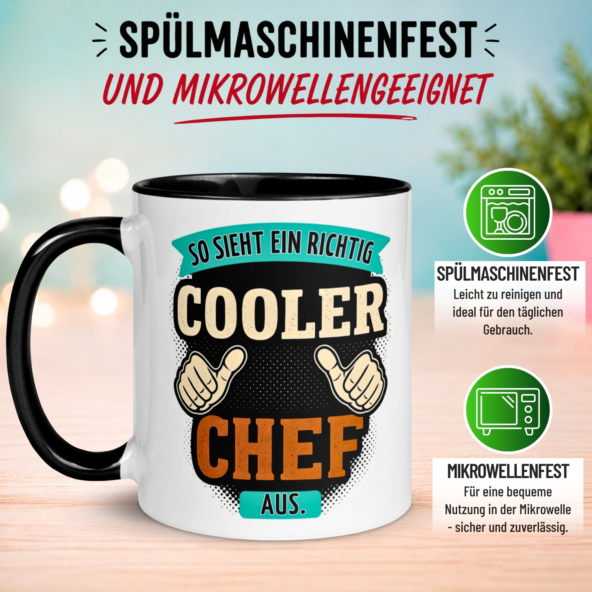 Tasse Chef – „So sieht ein richtig cooler Chef aus“ – Geschenk Kaffeetasse Bester Chef