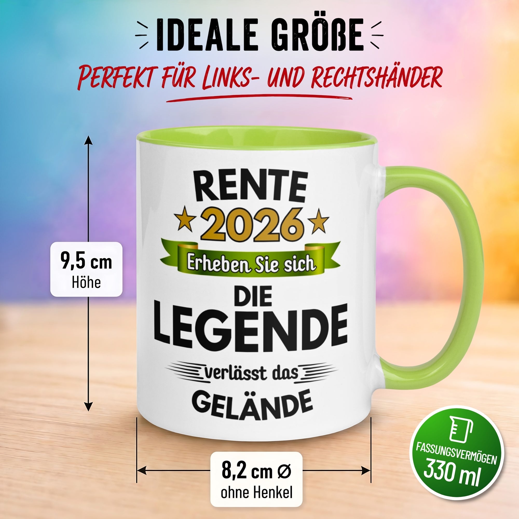 Tasse Rente – „Die Legende verlässt das Gelände“ – Geschenk zum Rentenbeginn