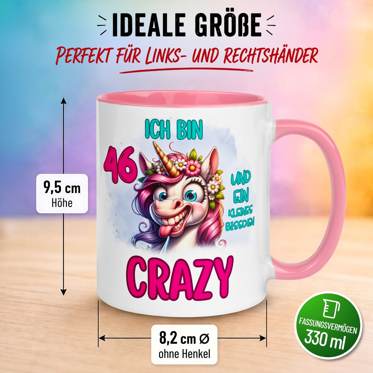 Tasse 46. Geburtstag Frau – „Ich bin 46 und ein kleines bisschen Crazy“ – Geschenk zum Geburtstag Frauen