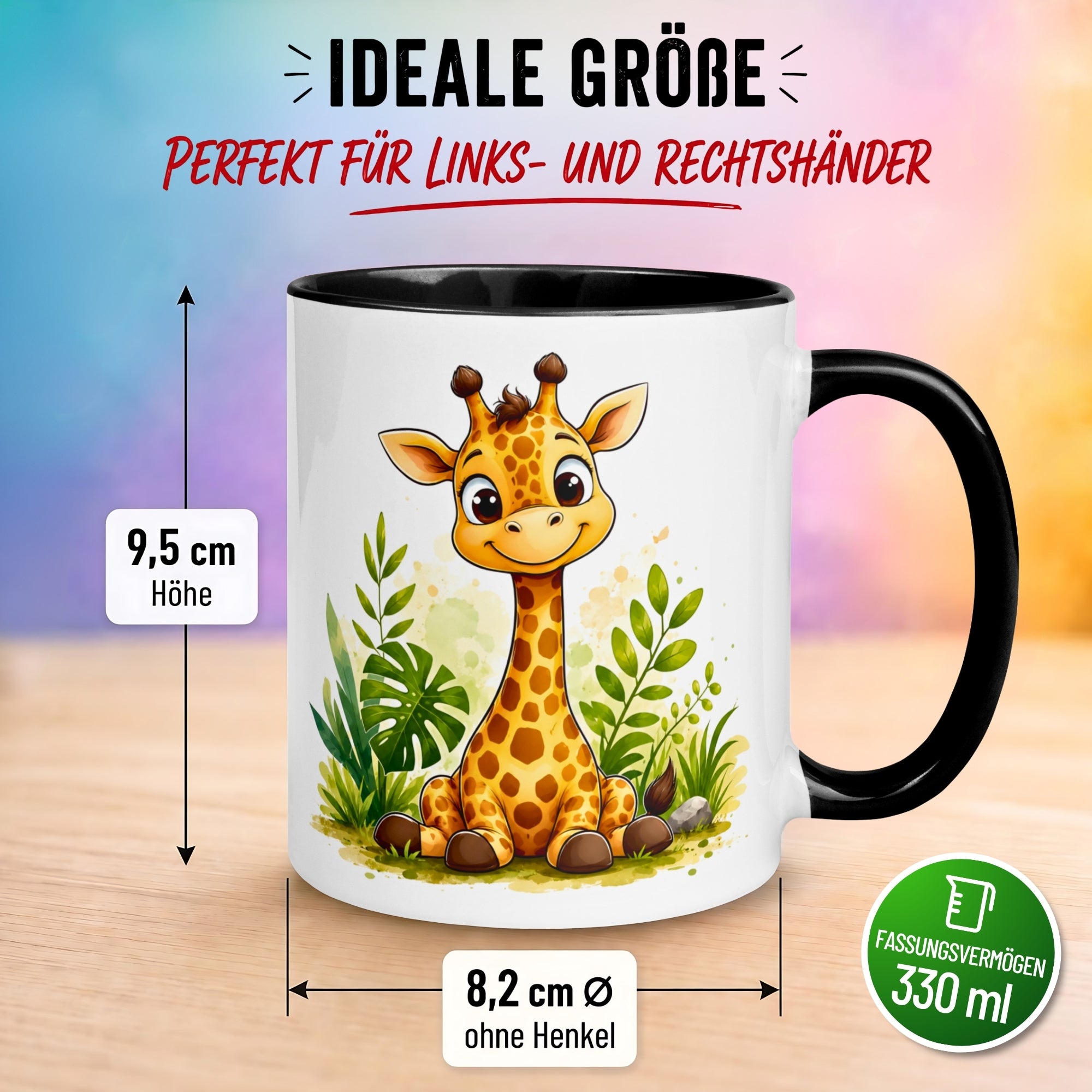 Tasse Giraffe – „Niedliche Giraffe im Gras“ – lustiger Giraffen Geschenk Becher