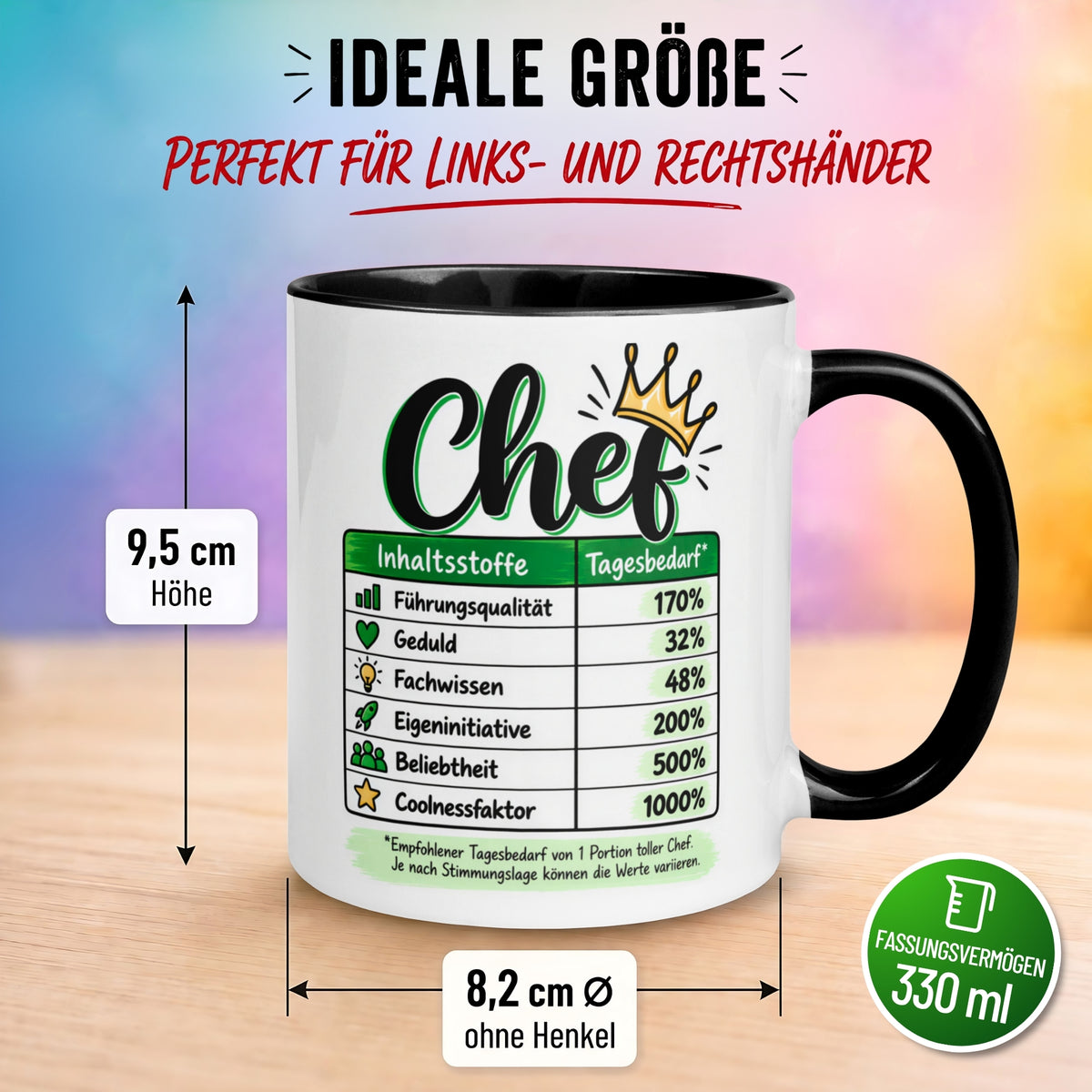 Tasse Chef – „Inhaltsstoffe - Führungsqualität und Coolness“ – Geschenk Bester Chef