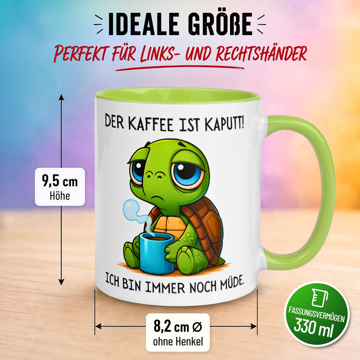 Tasse Schildkröte – „Der Kaffee ist kaputt“ – lustiges Morgenmuffel Geschenk