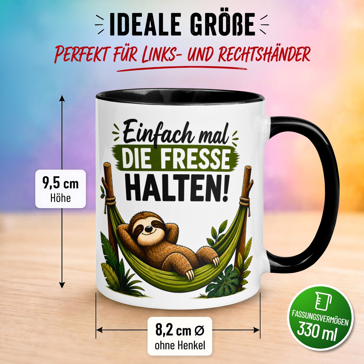 Tasse Faultier – „Einfach mal die Fresse halten“ – lustiger Geschenk Becher fürs Büro