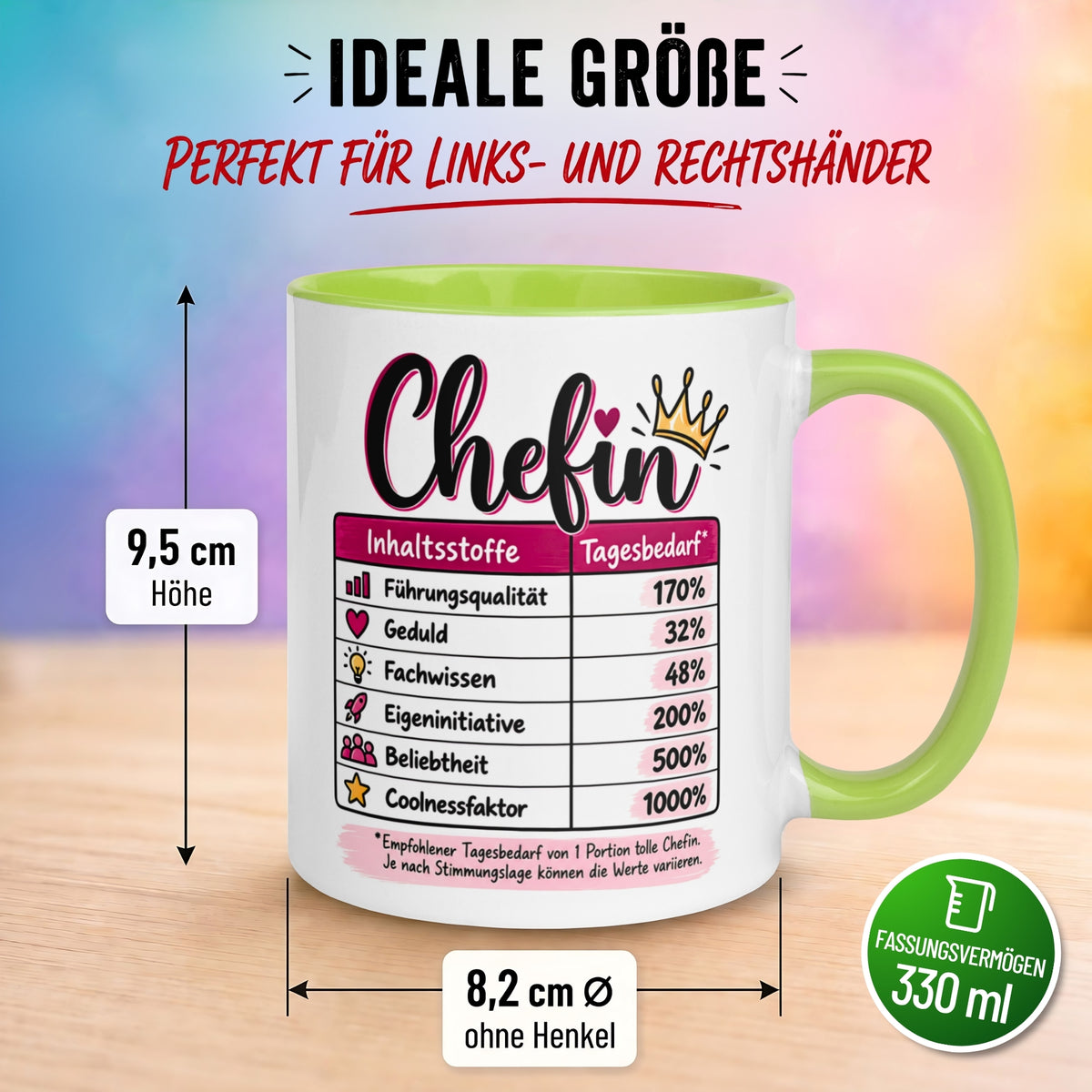 Tasse Chefin – „Inhaltsstoffe - Führungsqualität und Coolness“ – Geschenk Beste Chefin