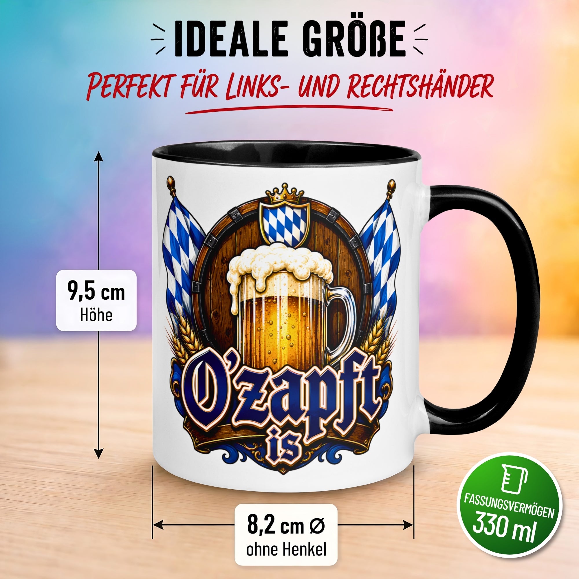 Tasse Bayrische Kaffeetasse – „O’zapft is“ – Bierglas Männergeschenk