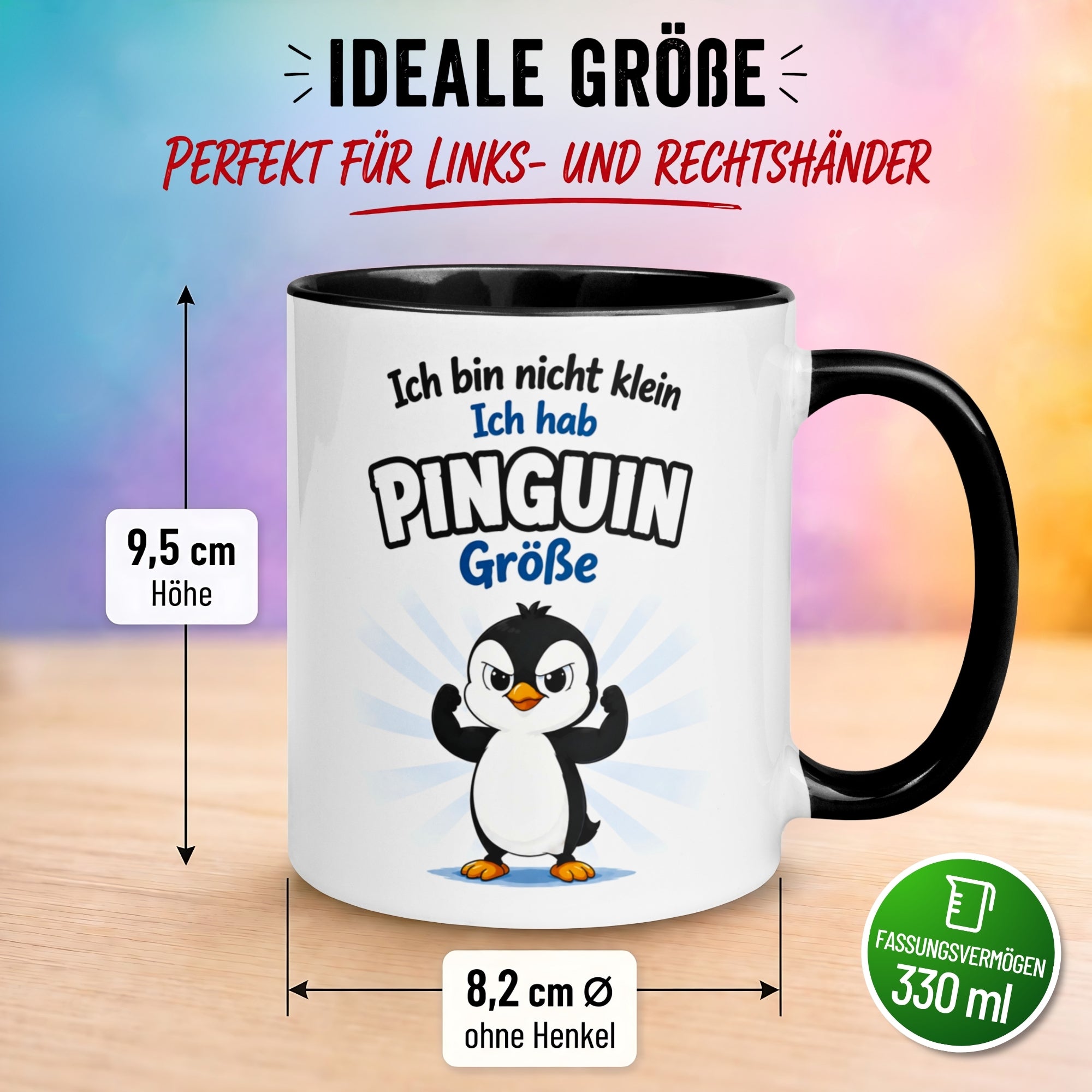 Tasse Pinguin – „Ich bin nicht klein - Ich hab Pinguin Größe“ – lustiger Geschenk Becher