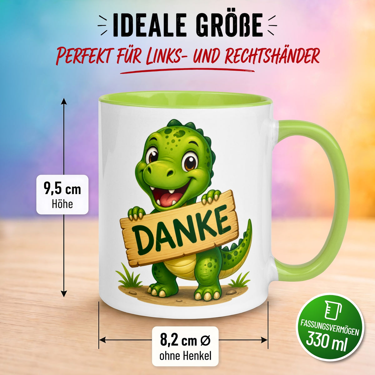 Tasse Dinosaurier – „Danke Schild“ – Dino Dankeschön Geschenk Becher