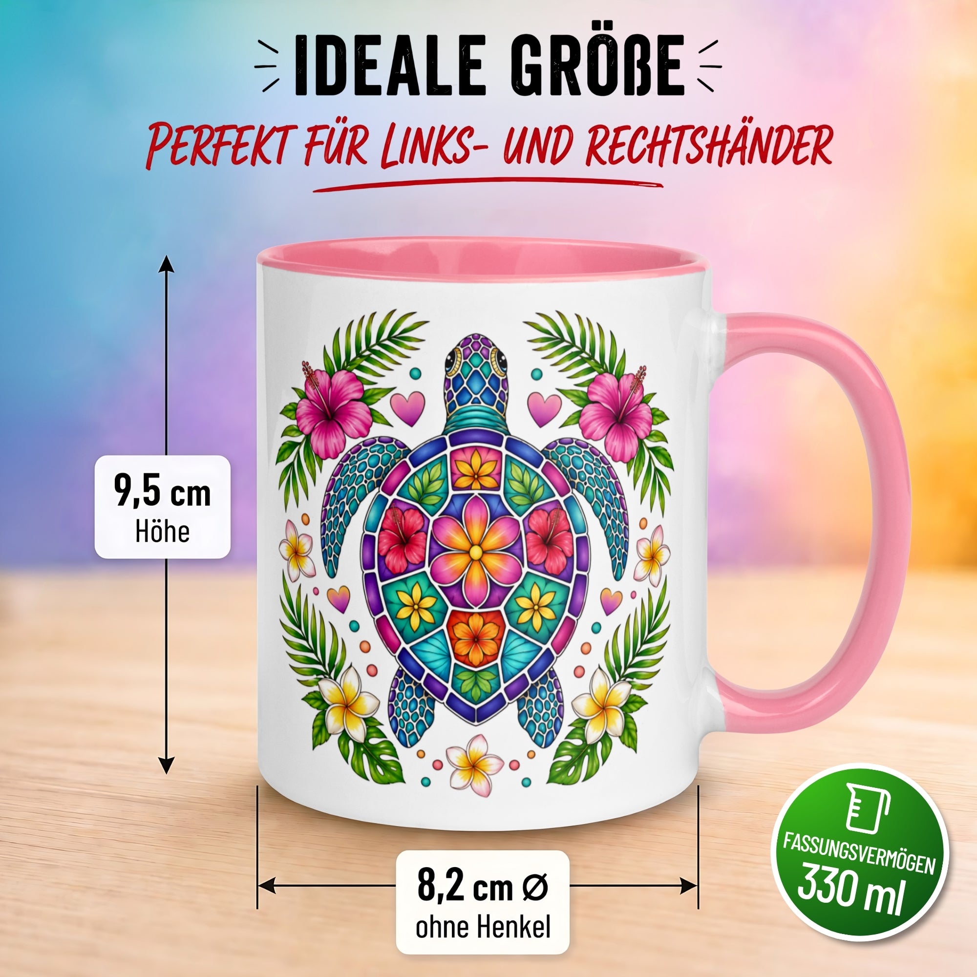 Tasse Schildkröte – „Blumen Mosaik Motiv“ – Farbenfrohes Schildkröten Geschenk