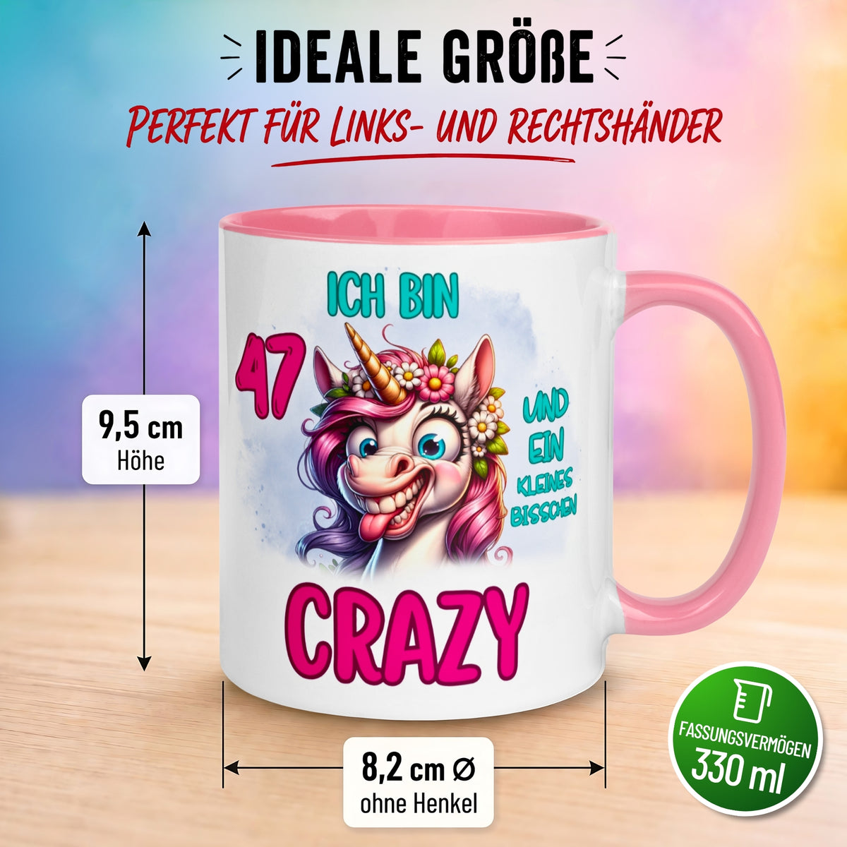 Tasse 47. Geburtstag Frau – „Ich bin 47 und ein kleines bisschen Crazy“ – Geschenk zum Geburtstag Frauen