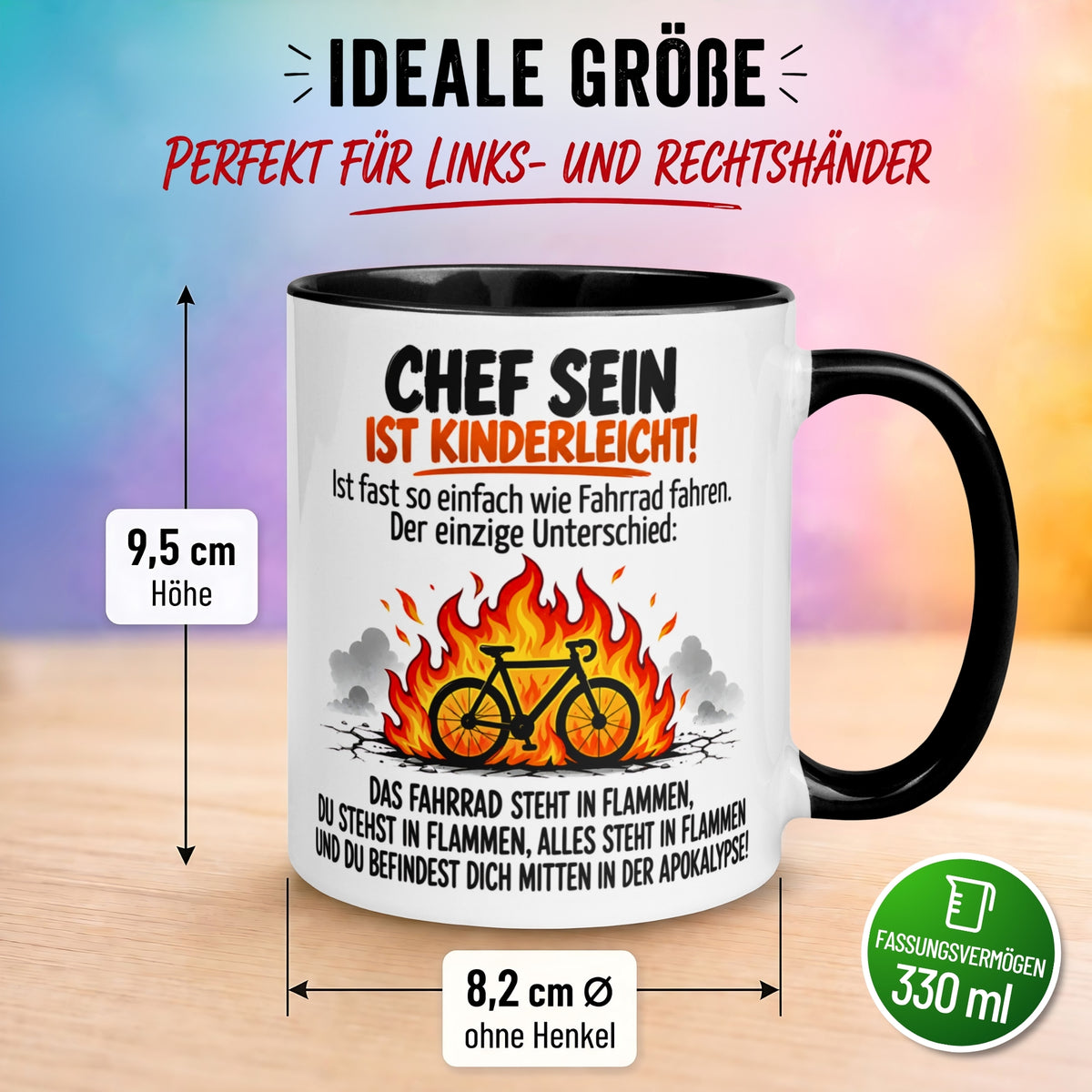 Tasse Chef – „Chef sein ist wie Fahrrad fahren in der Apokalypse“ – Geschenk Bester Chef