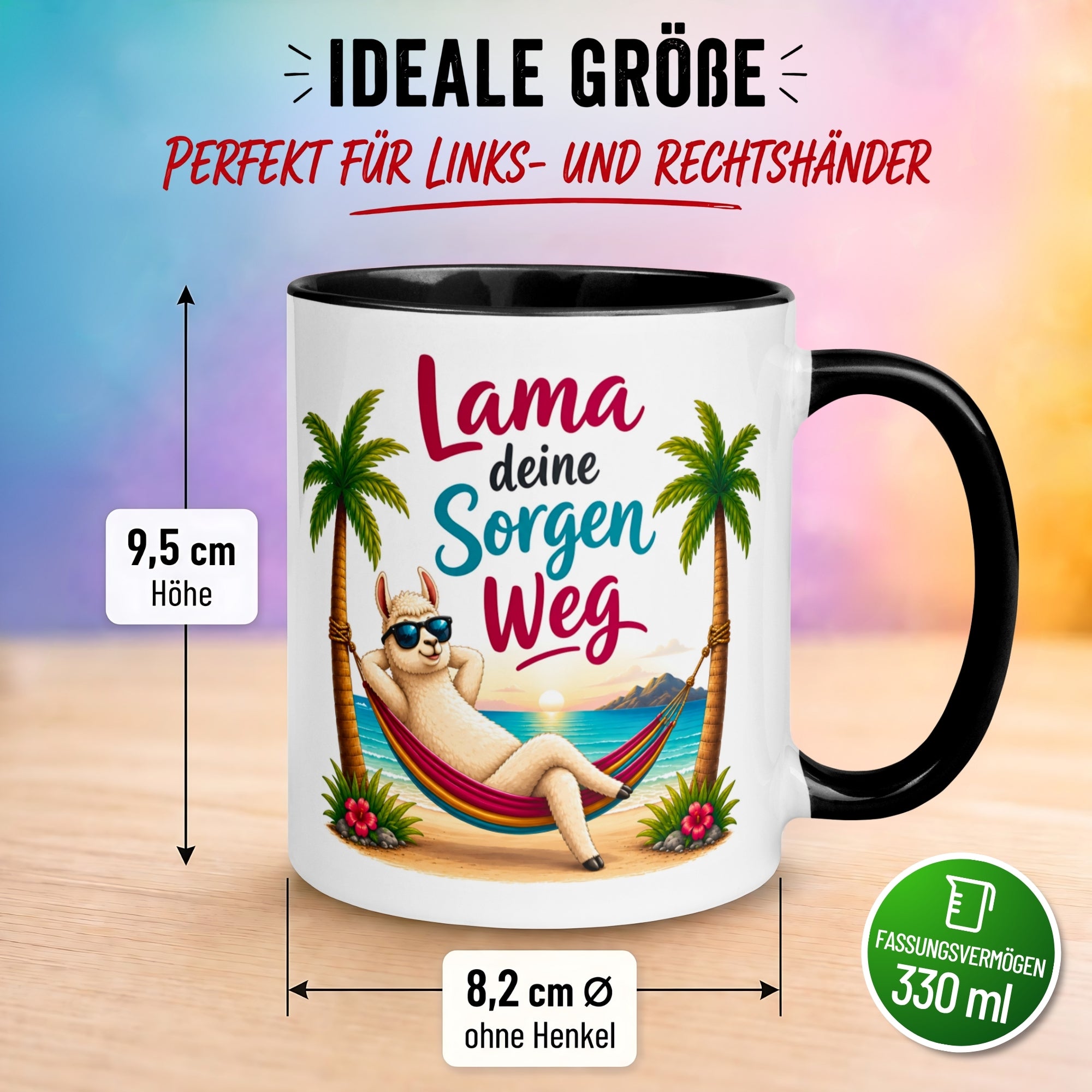 Tasse Lama – „Lama deine Sorgen weg“ – lustiger Geschenk Becher für Strand Fans