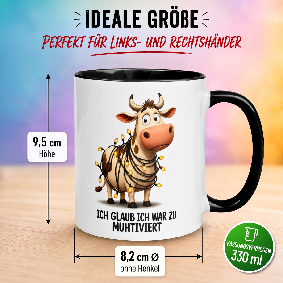 Tasse Kuh – „Ich glaub ich war zu Muhtiviert“ – lustiger Geschenk Becher fürs Büro