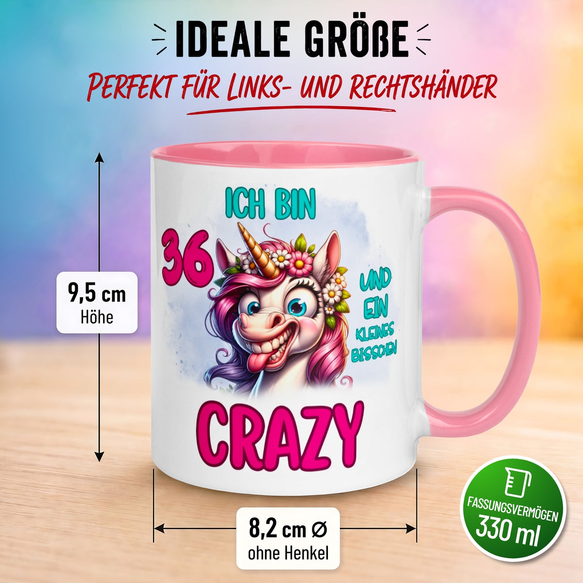 Tasse 36. Geburtstag Frau – „Ich bin 36 und ein kleines bisschen Crazy“ – Geschenk zum Geburtstag Frauen