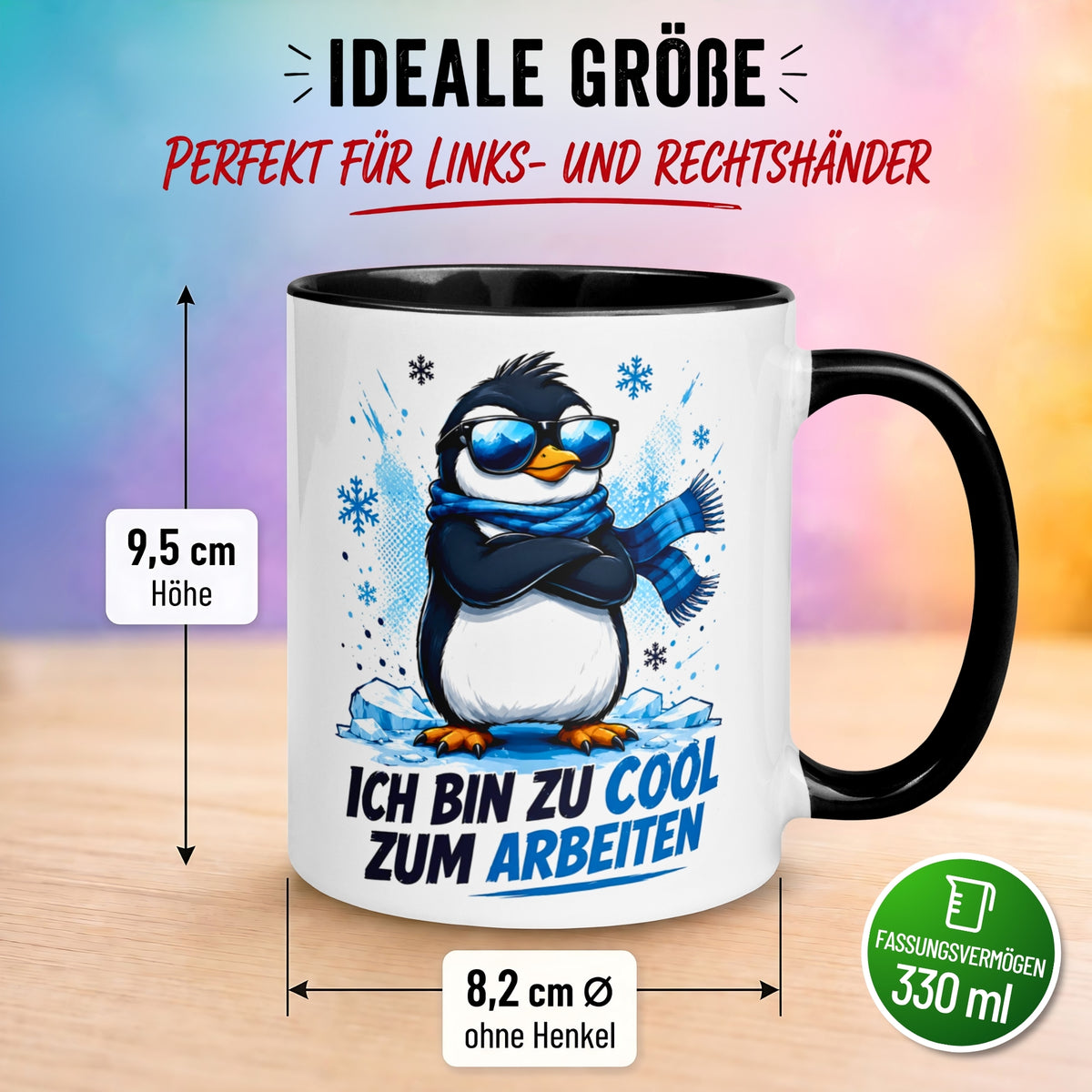 Tasse Pinguin – „Ich bin zu cool zum Arbeiten“ – lustiger Geschenk Becher für Kollegen