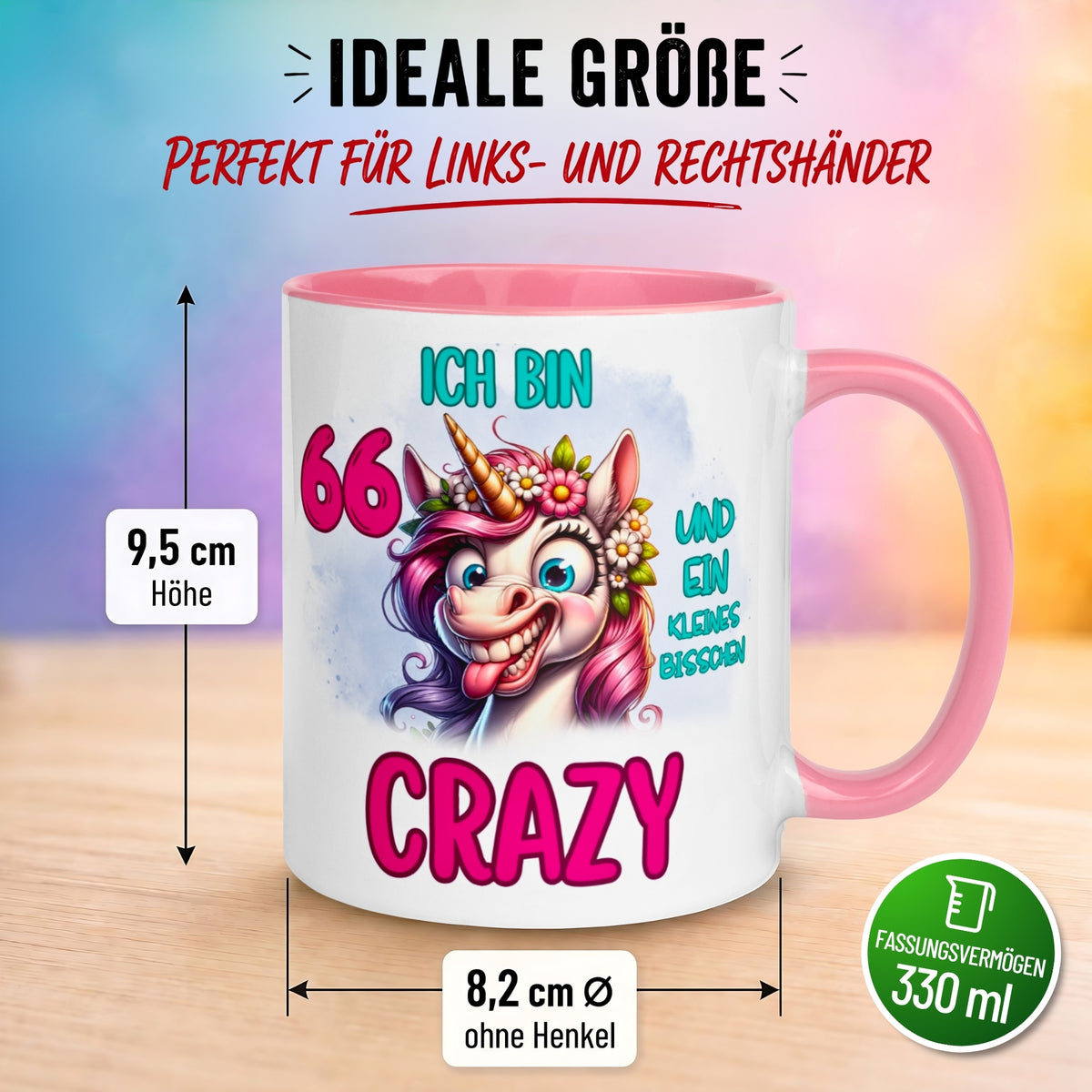 Tasse 66. Geburtstag Frau – „Ich bin 66 und ein kleines bisschen Crazy“ – Geschenk zum Geburtstag Frauen