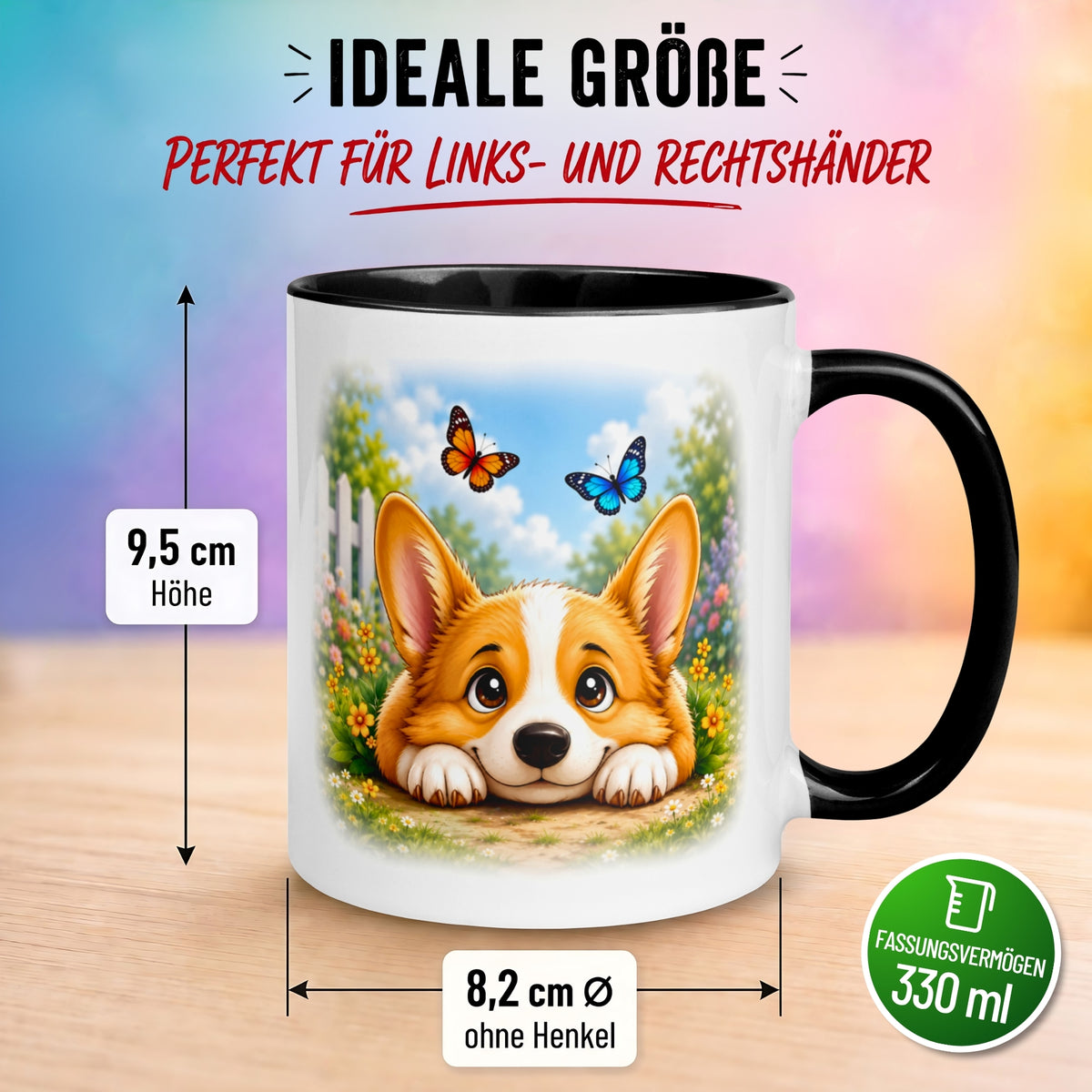 Tasse Hund – „Entspannte Schmetterlinge“ – lustiger Corgi Geschenk Becher