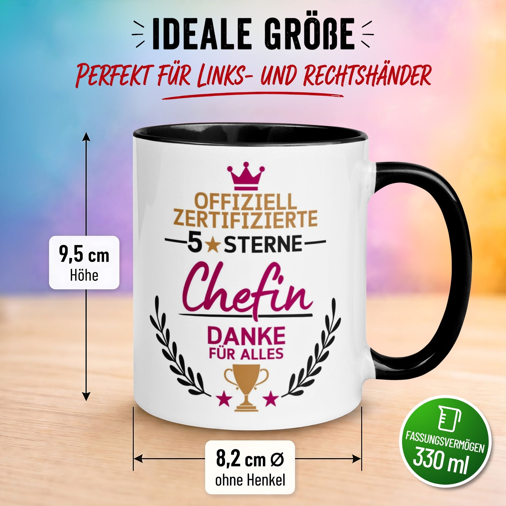 Tasse Chefin – „Offiziell zertifizierte 5-Sterne Chefin“ – Abschiedsgeschenk
