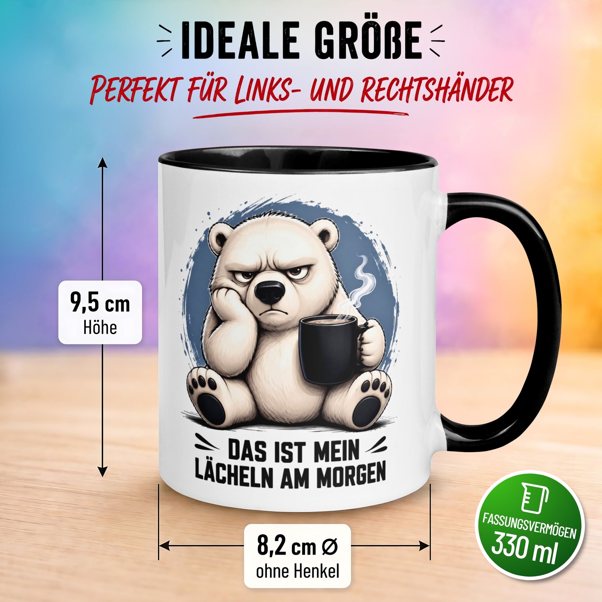 Tasse Eisbär – „Das ist mein Morgenlächeln“ – Lustiges Morgenmuffel Geschenk