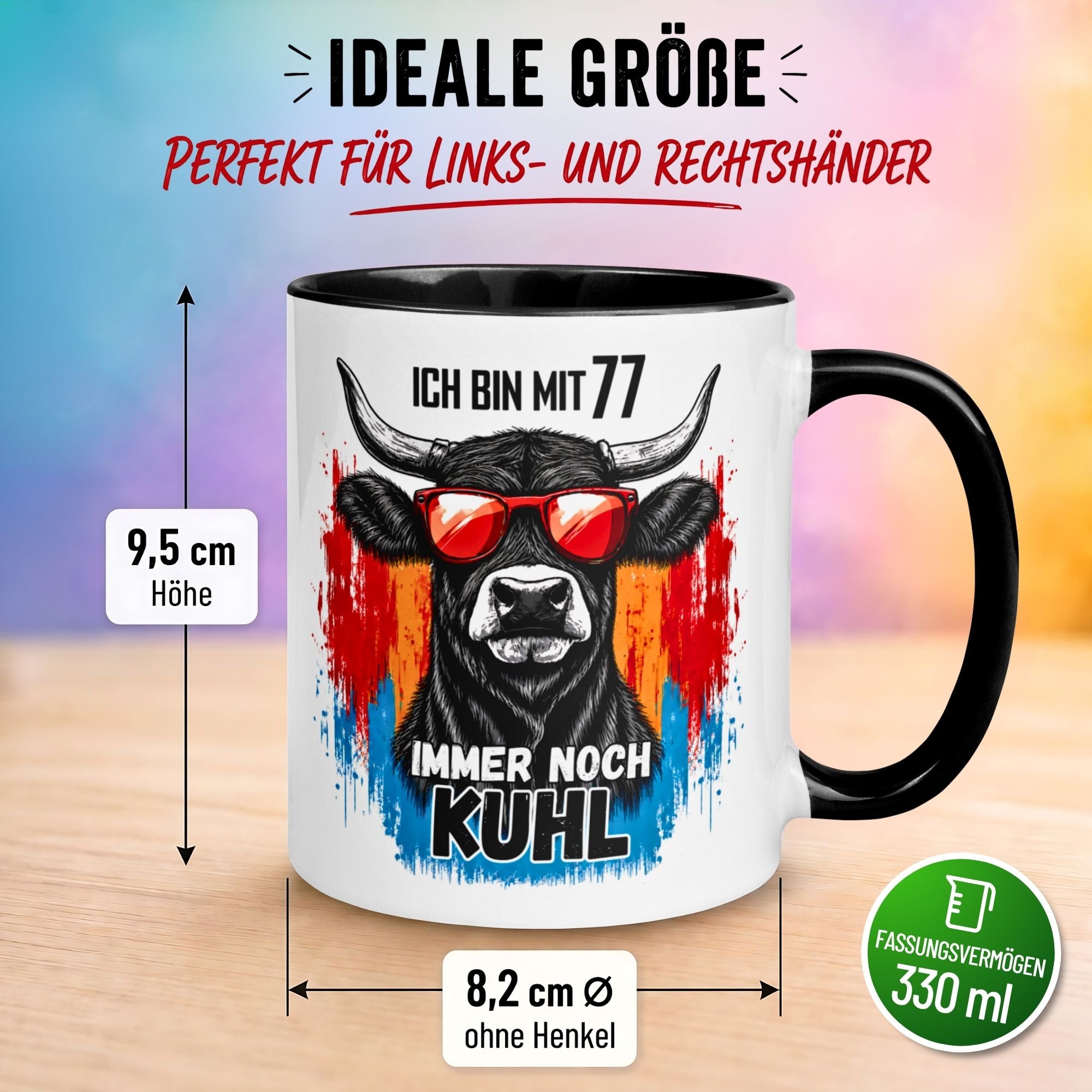 Tasse 77. Geburtstag Mann Frau – „Ich bin mit 77 immer noch Kuhl“ – Geschenk zum Geburtstag Männer Frauen