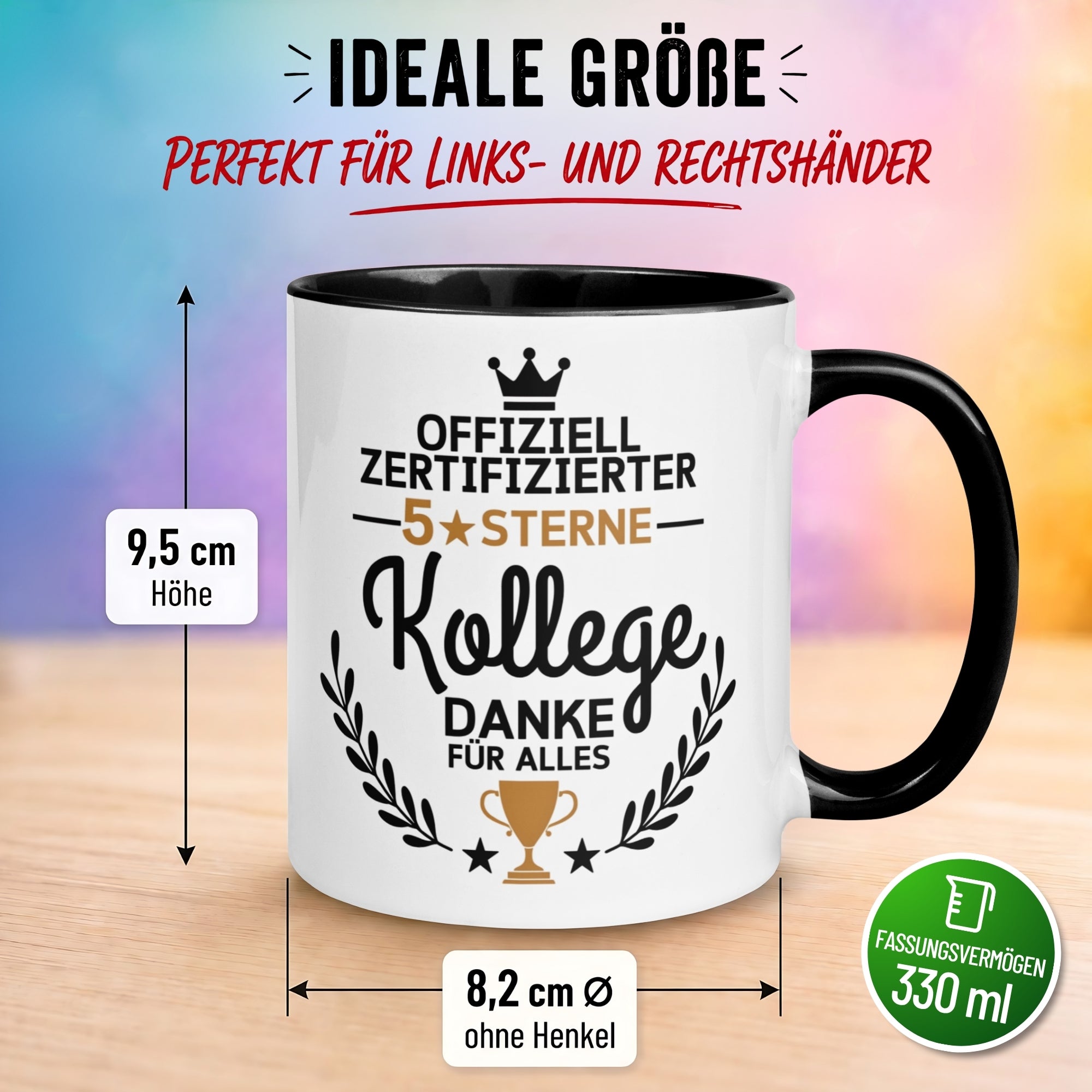 Tasse Kollege – „Offiziell zertifizierter 5-Sterne Kollege“ – Geschenk Abschied Arbeitskollege