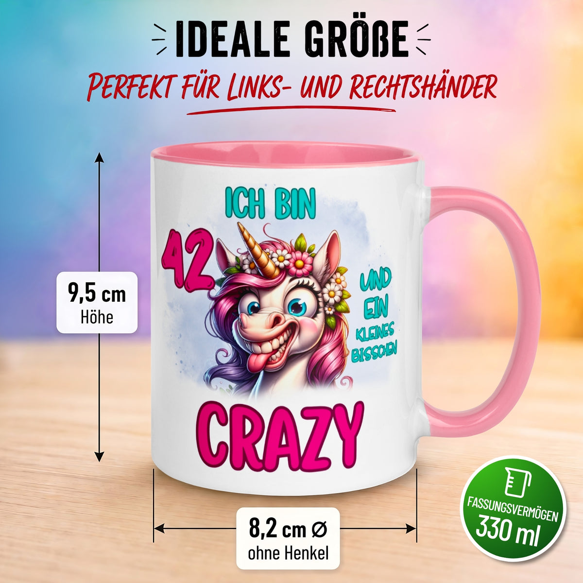 Tasse 42. Geburtstag Frau – „Ich bin 42 und ein kleines bisschen Crazy“ – Geschenk zum Geburtstag Frauen