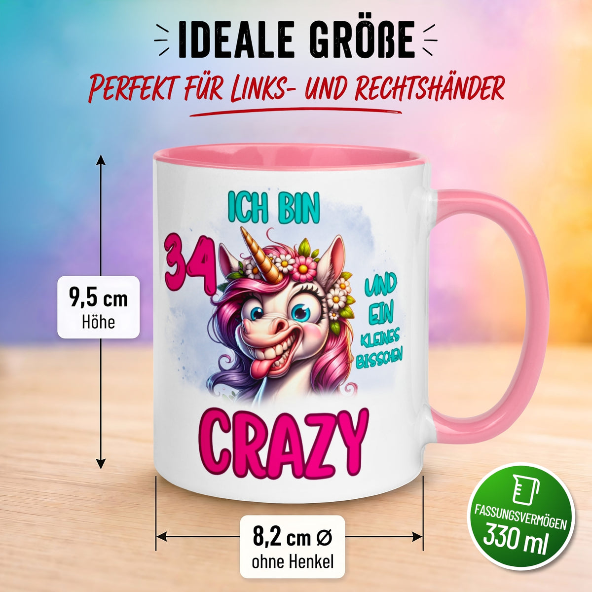 Tasse 34. Geburtstag Frau – „Ich bin 34 und ein kleines bisschen Crazy“ – Geschenk zum Geburtstag Frauen