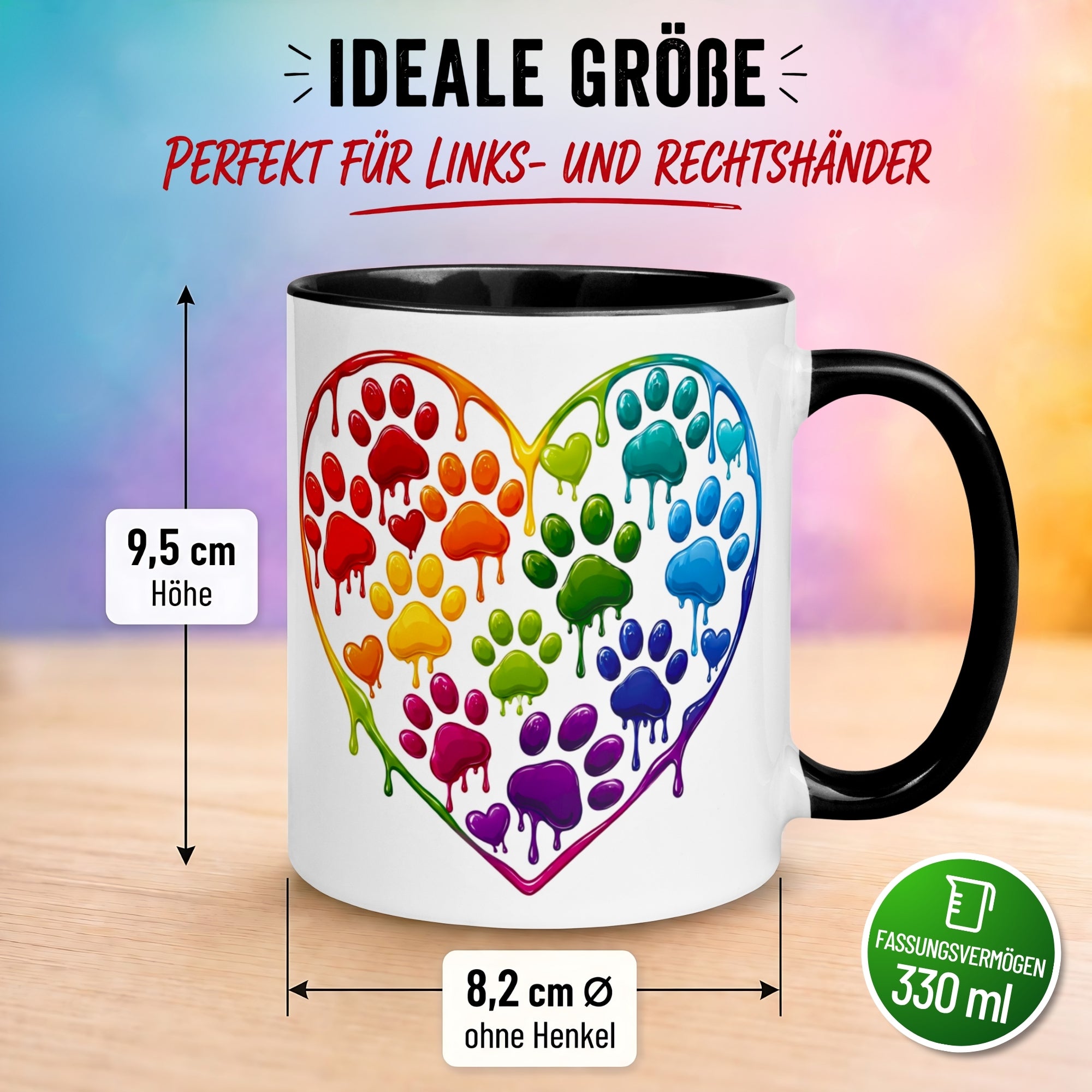 Tasse Katze – „Buntes Herz aus Pfoten“ – lustiger Katzen Pfoten Geschenk Becher