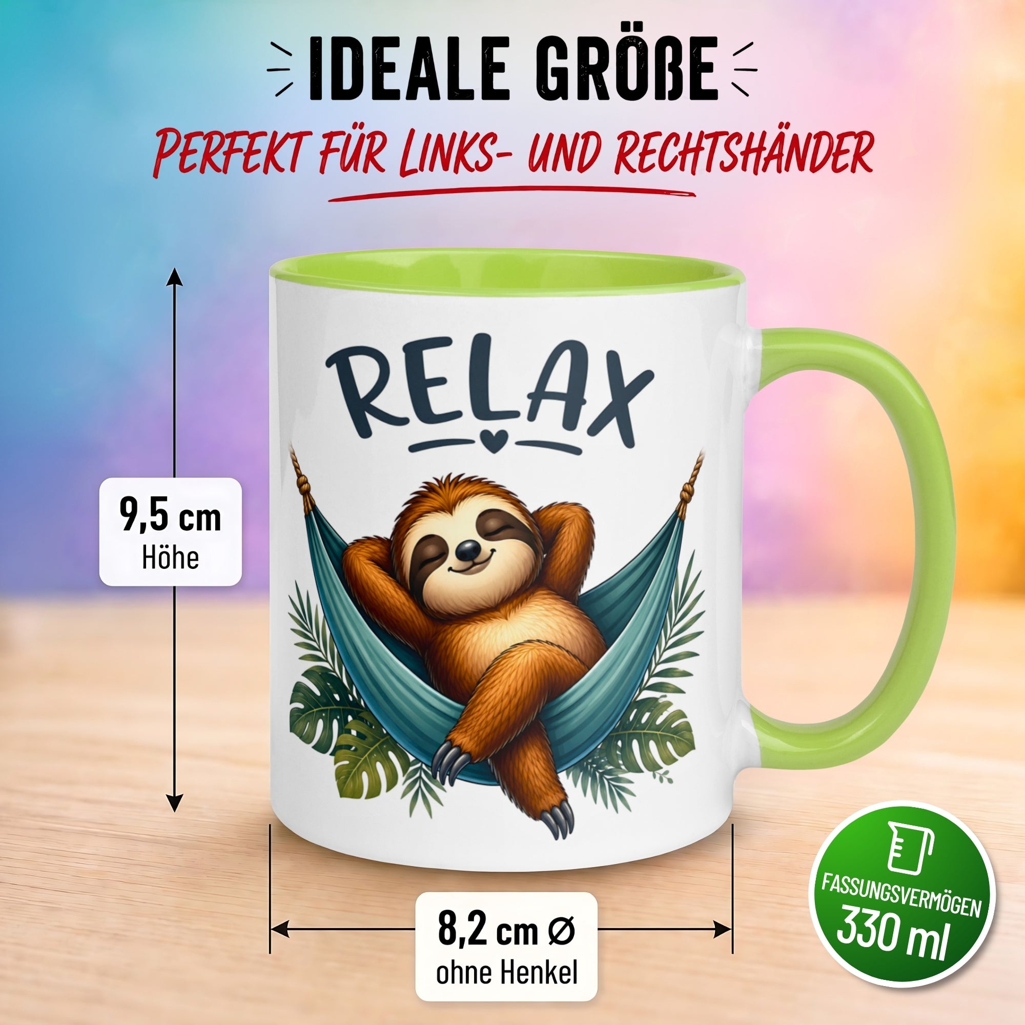 Tasse Faultier – „RELAX“ – lustiger Anti Stress Geschenk Becher zur Meditation