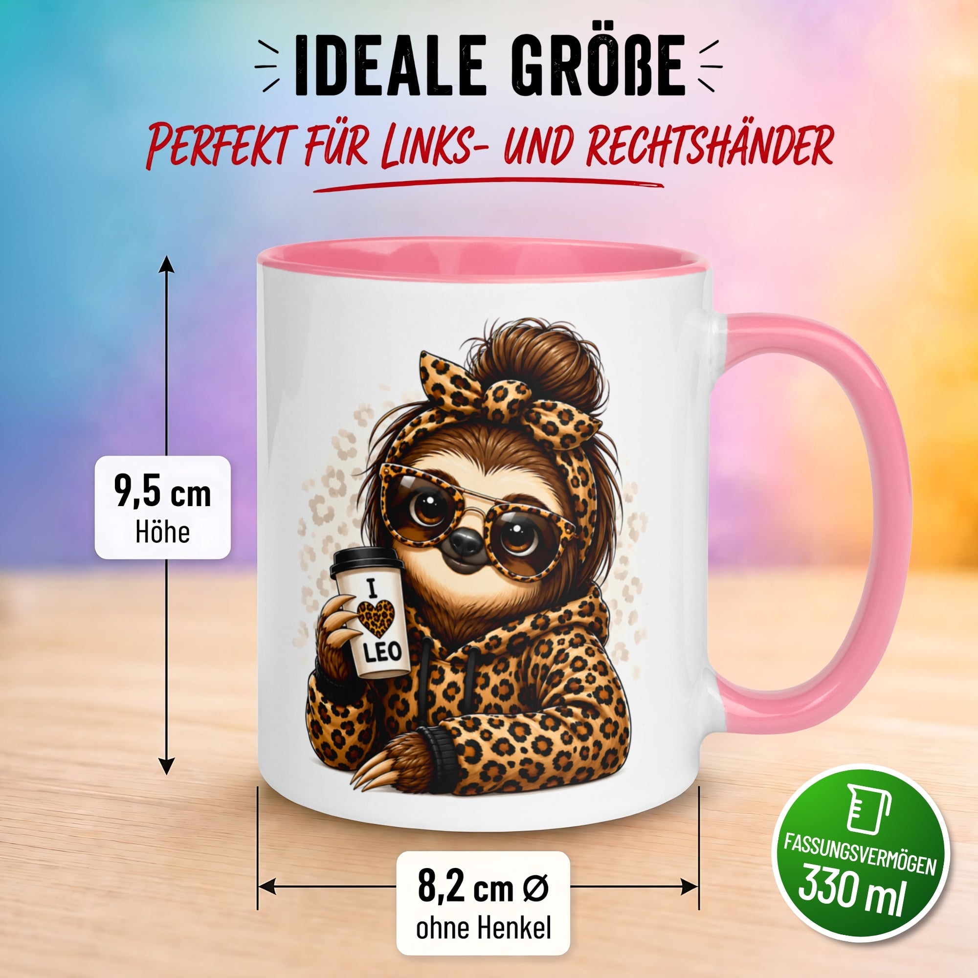 Tasse Faultier – „Leoparden Style“ – lustiger Geschenk Becher für Frauen