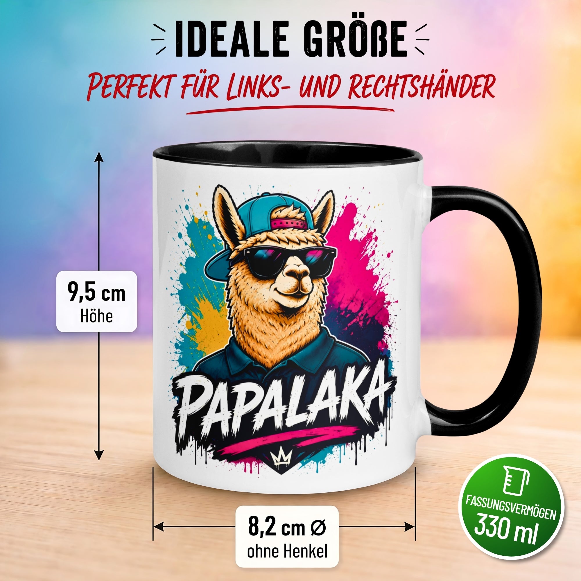 Tasse Alpaka – „PAPALAKA“ – lustiger Geschenk Becher für Papa