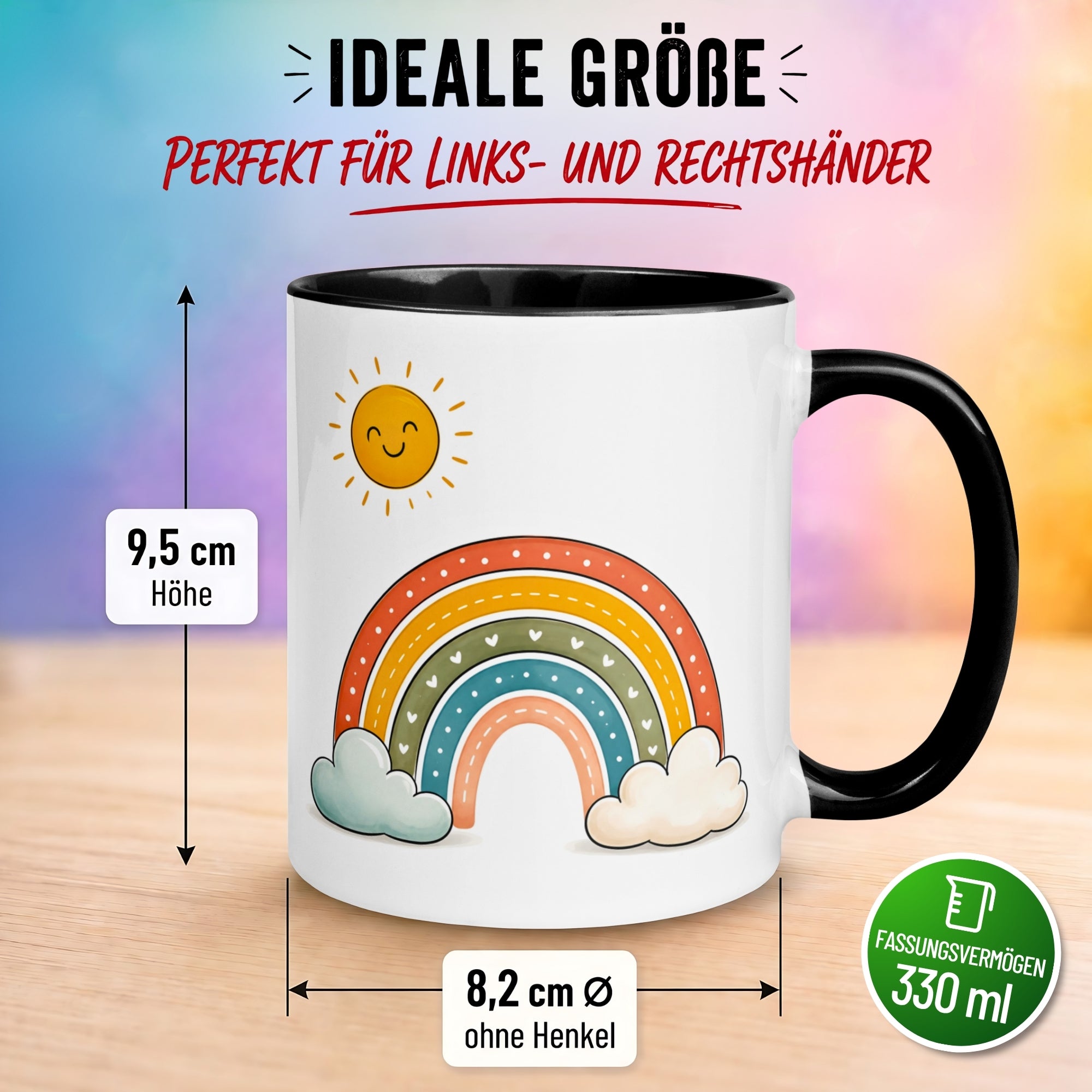 Tasse Wolken – „Farbenfroher Regenbogen“ – Lustiges Morgenmuffel Geschenk