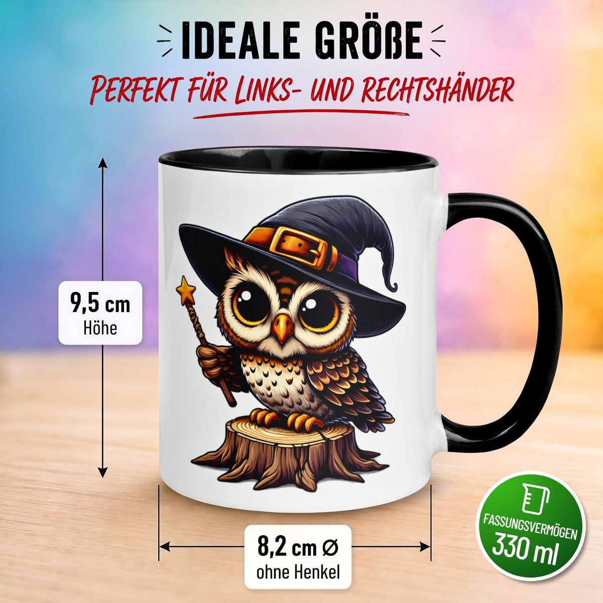 Tasse Eule – „Zauberstab“ – lustiger Eulen Geschenk Becher für Zauberer