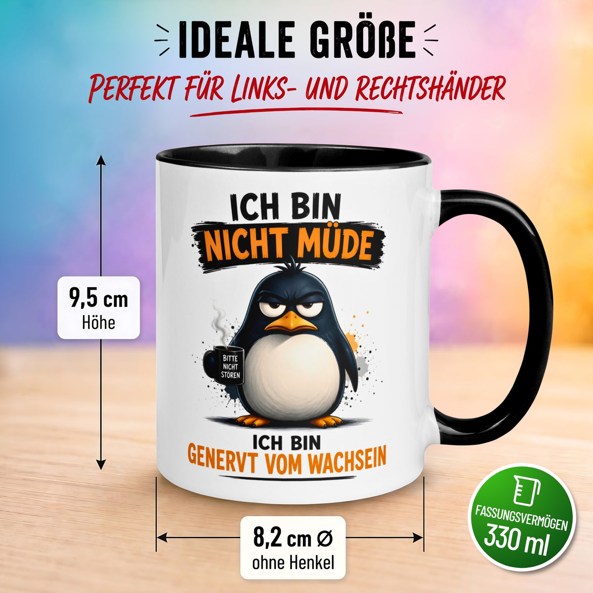 Tasse Pinguin – „Ich bin nicht müde“ – lustiger Geschenk Becher für Morgenmuffel