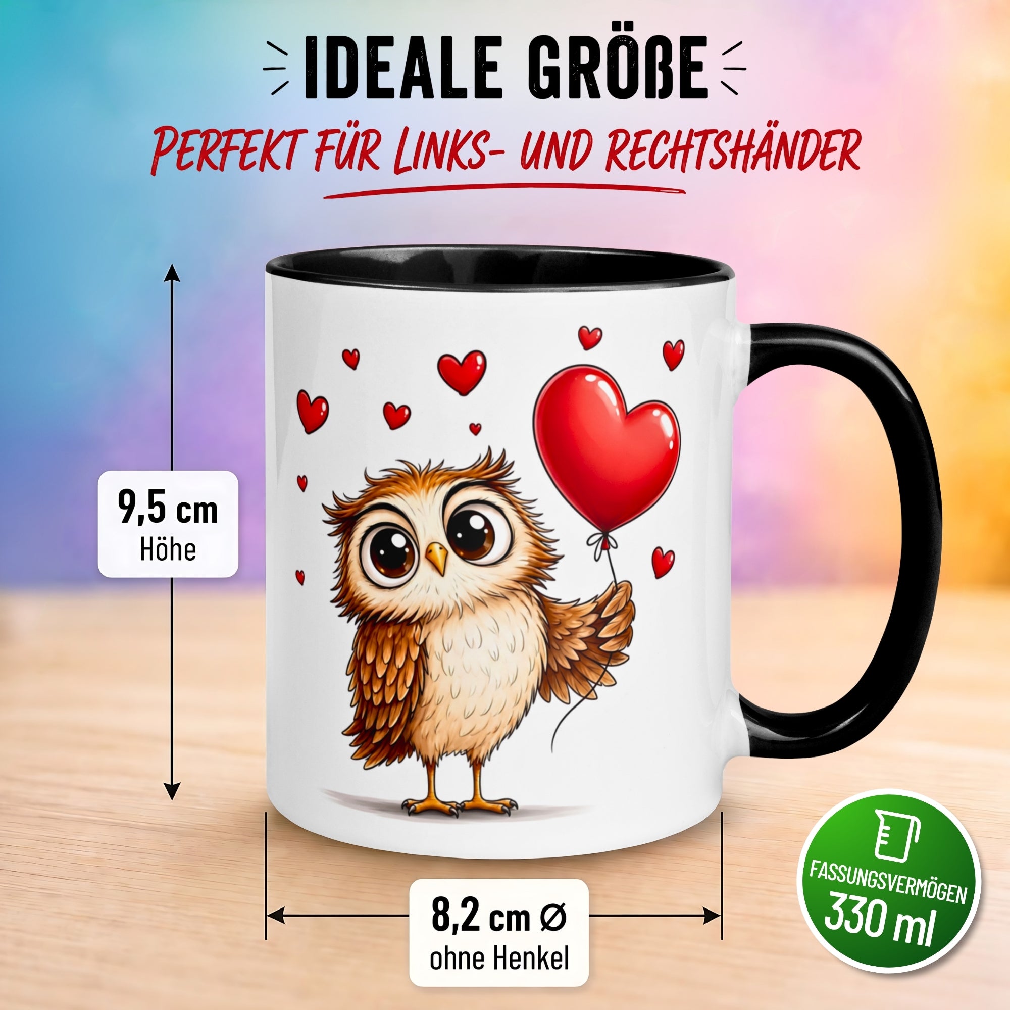 Tasse Eule – „Verliebte Eule mit Herz“ – Eulen Geschenk Becher für Lieblingsmenschen