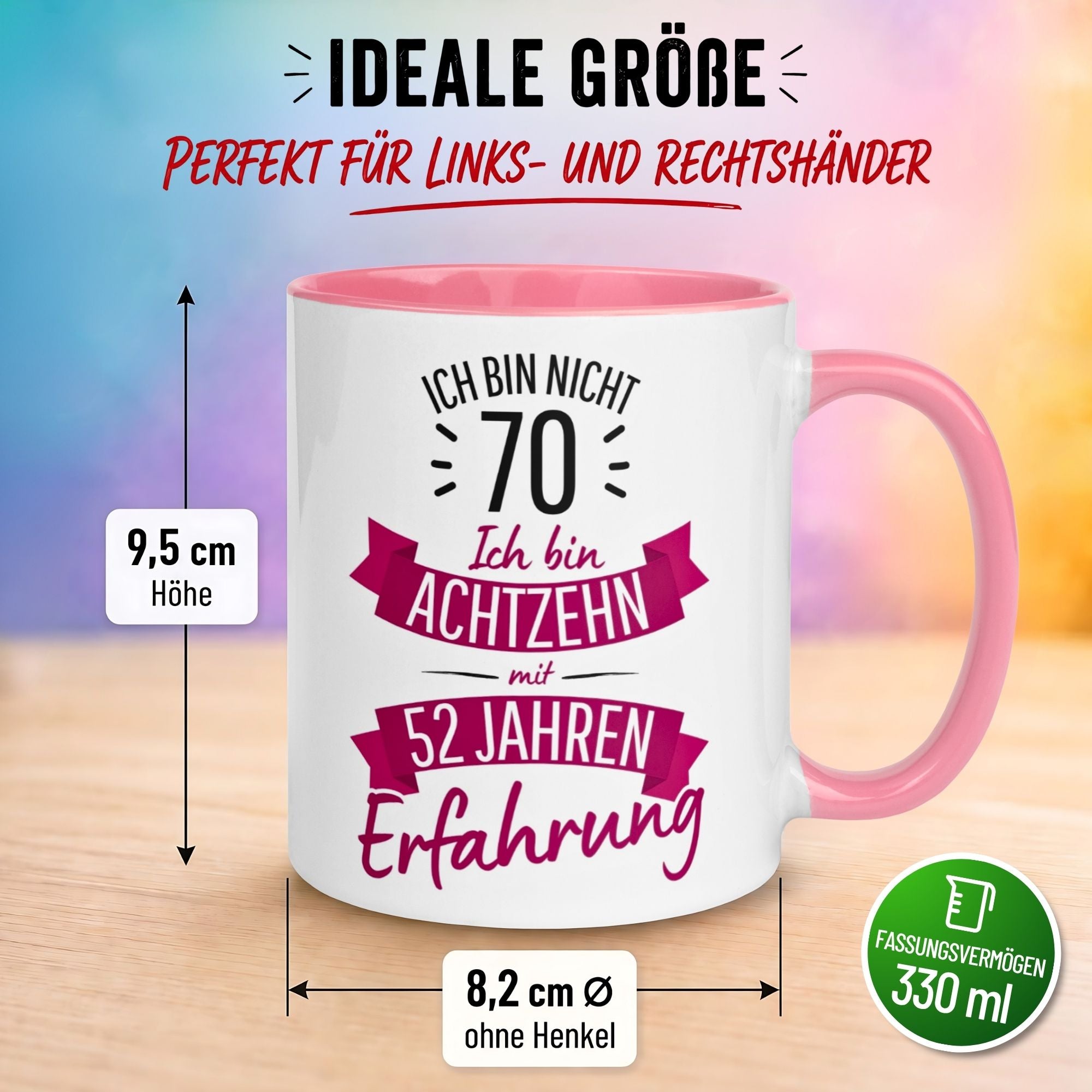 Tasse 70. Geburtstag Frau – „Ich bin nicht 70 – Ich hab Erfahrung“ – Geschenk zum Geburtstag Frauen