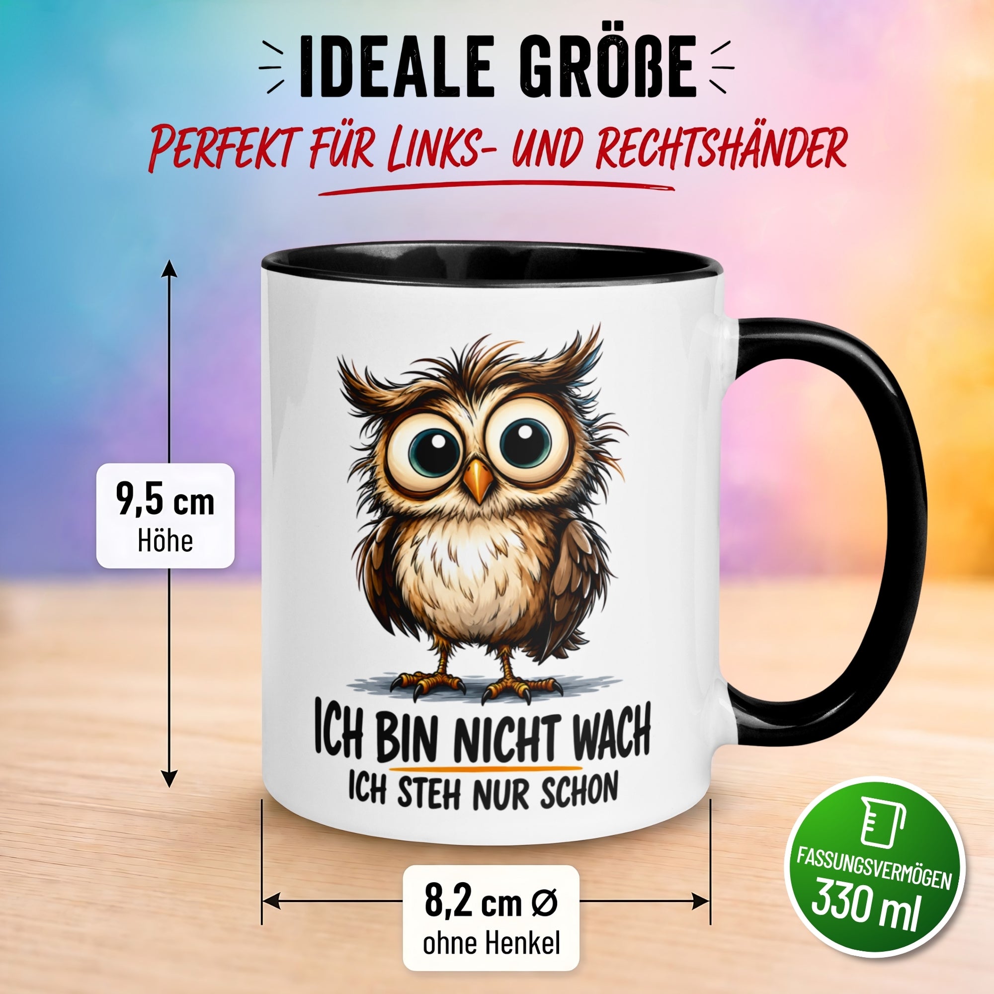 Tasse Eule – „Ich bin nicht wach“ – lustiger Eulen Geschenk Becher für Morgenmuffel