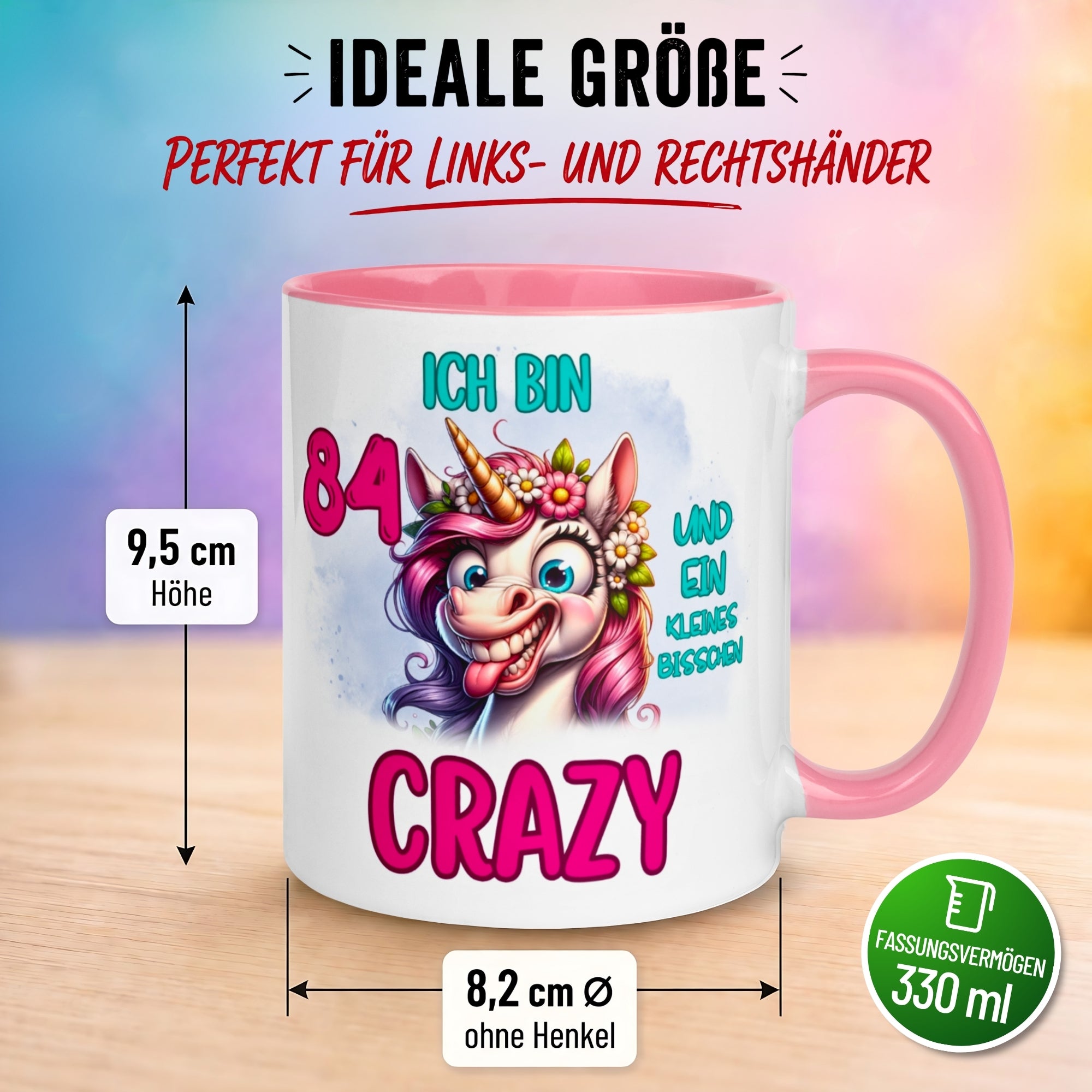 Tasse 84. Geburtstag Frau – „Ich bin 84 und ein kleines bisschen Crazy“ – Geschenk zum Geburtstag Frauen
