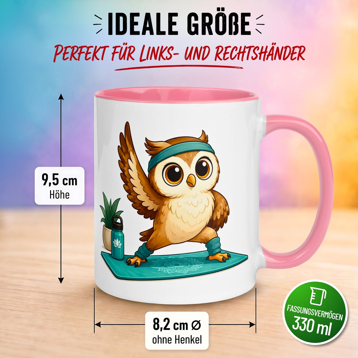 Tasse Eule – „Yoga Eule“ – lustiger Eulen Geschenk Becher für Fitness/Sport Fans