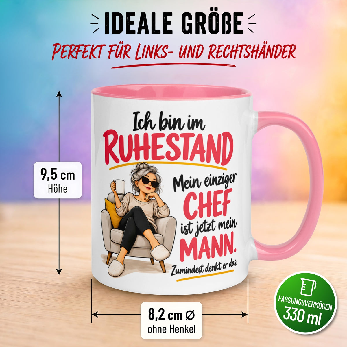 Tasse Rentnerin – „Mein einziger Chef ist jetzt mein Mann“ – Geschenk Ruhestand Frau