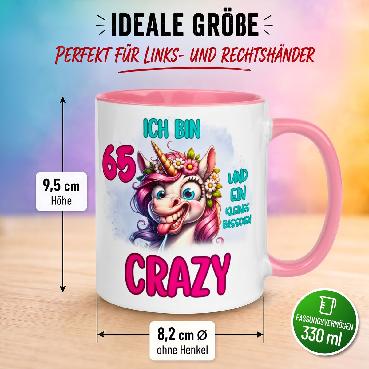 Tasse 65. Geburtstag Frau – „Ich bin 65 und ein kleines bisschen Crazy“ – Geschenk zum Geburtstag Frauen