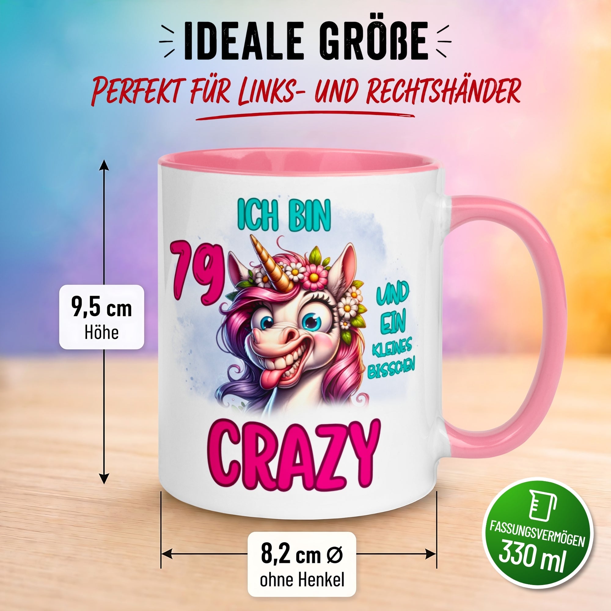 Tasse 79. Geburtstag Frau – „Ich bin 79 und ein kleines bisschen Crazy“ – Geschenk zum Geburtstag Frauen