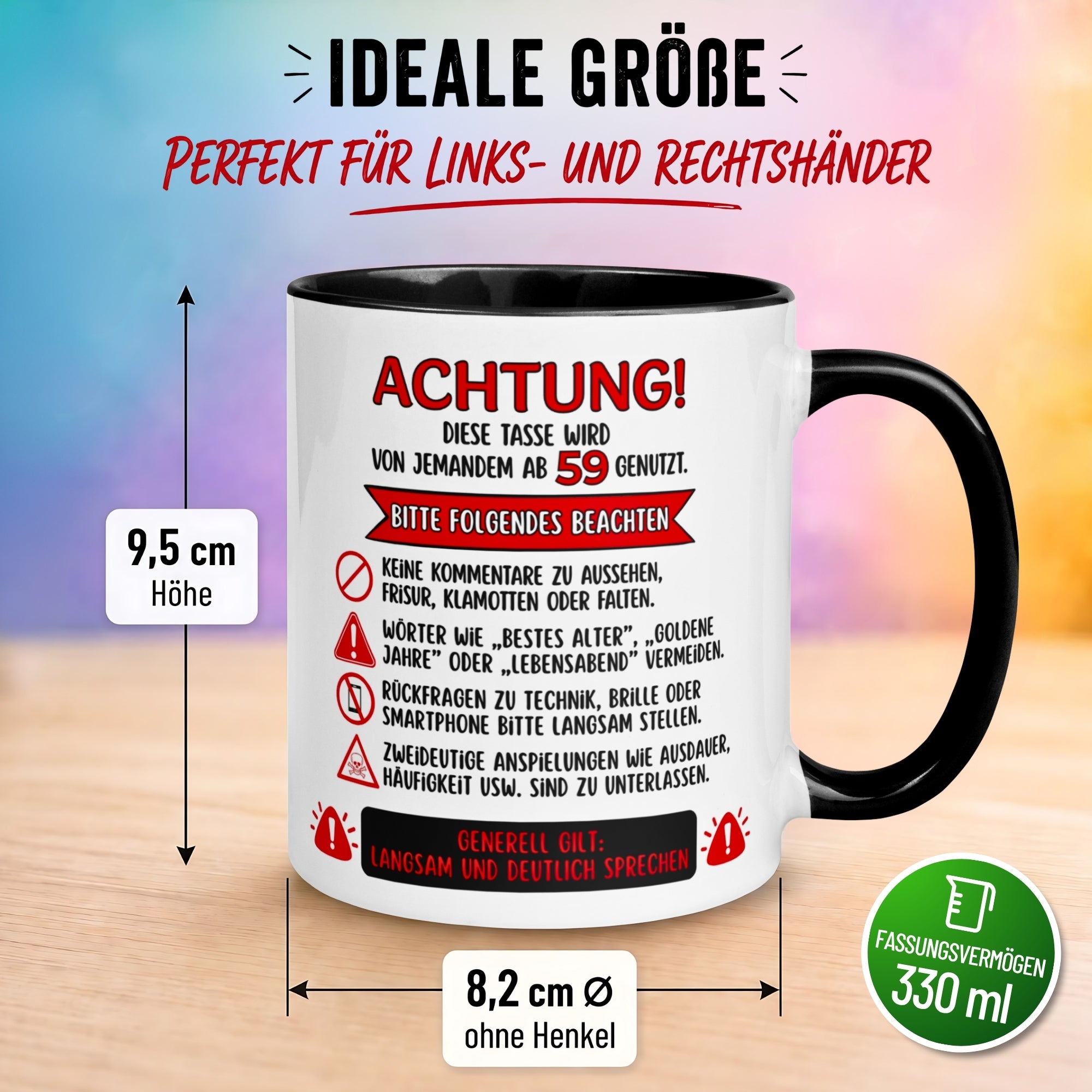 Tasse 59. Geburtstag Mann Frau – „Achtung – Diese Tasse wird von jemandem ab 59 genutzt“ – Geschenk zum Geburtstag Männer Frauen