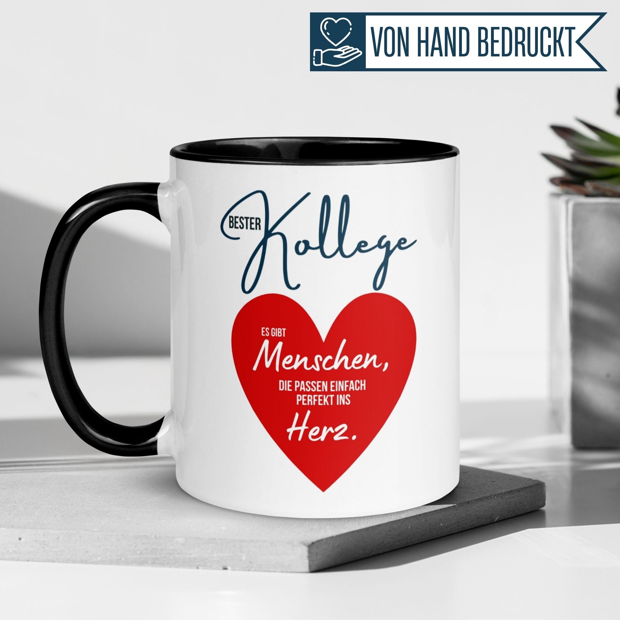 Bester Kollege Tasse mit rotem Herz und Dankeschön-Spruch für Kollegen, perfekt als Abschiedsgeschenk.