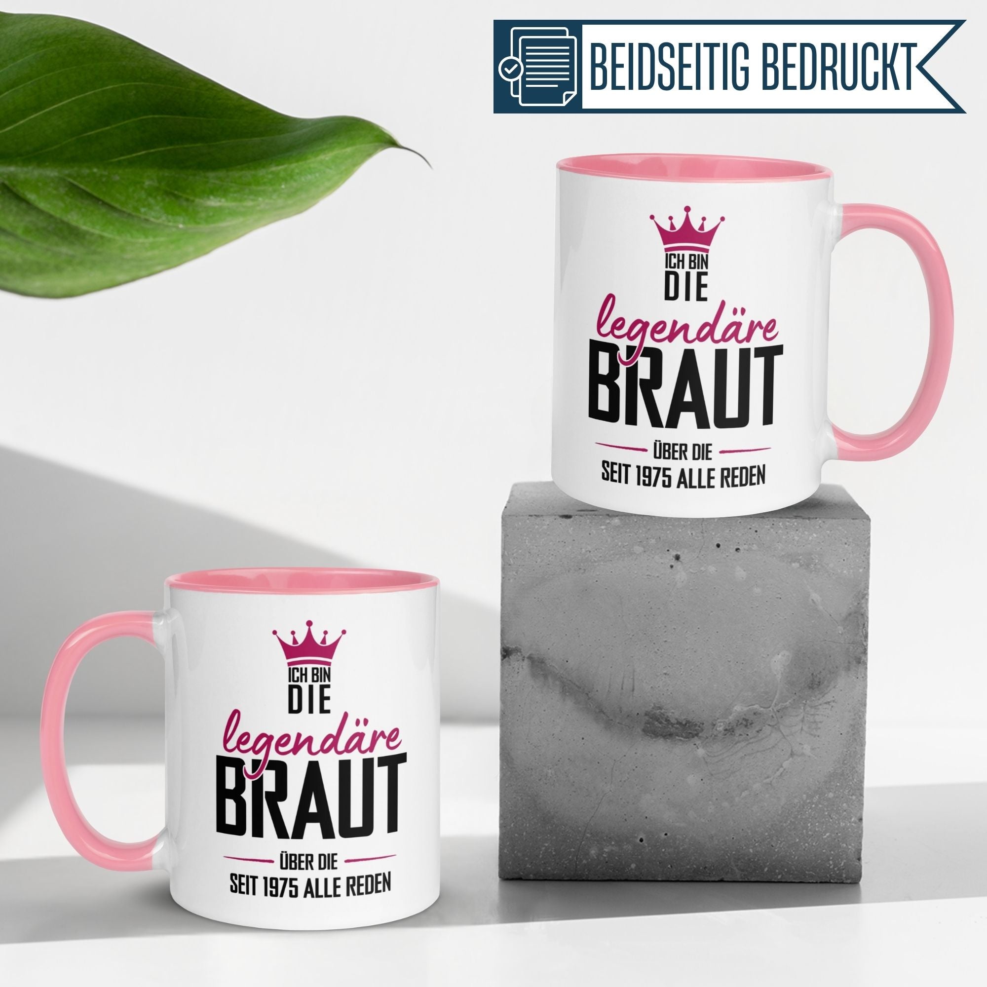 Momentals® 50. Geburtstag Tasse für die legendäre Braut mit Krone und Spruch, perfekt als Geschenk.
